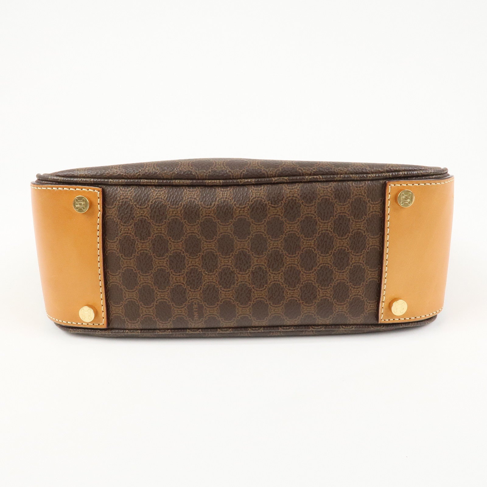 CELINE Macadam PVC Coating Canvas Leather Shoulder Bag Brown