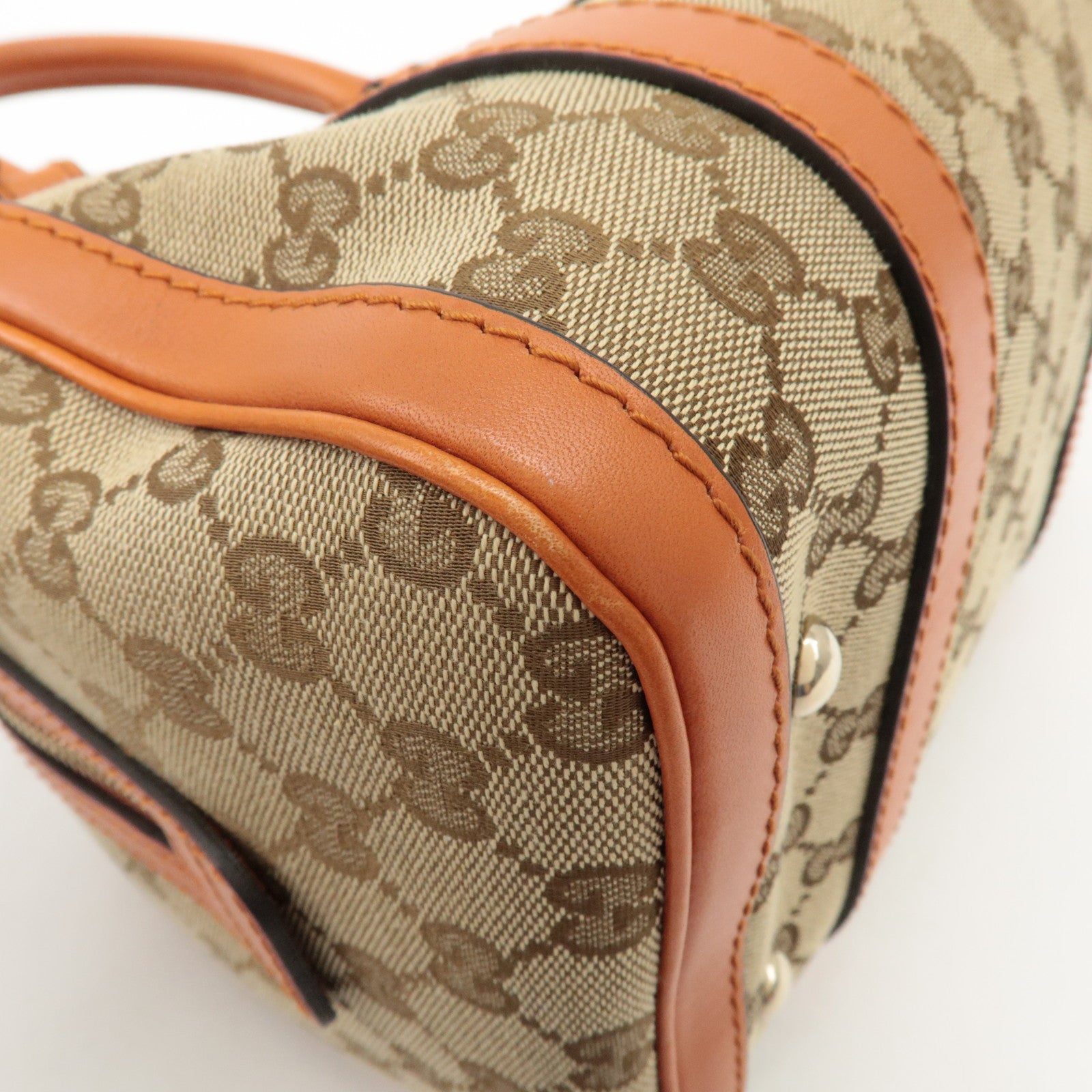 GUCCI GG Canvas Leather 2Way Mini Boston Bag Orange Beige 269876 Used