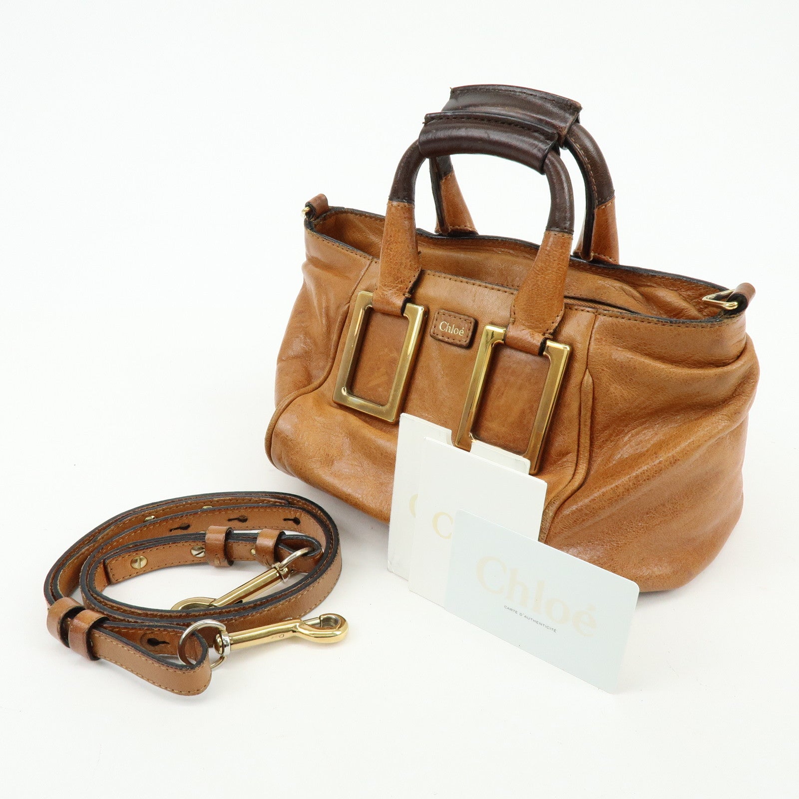 Chloe Ethel Leather 2Way Bag Shoulder Bag Hand Bag Brown