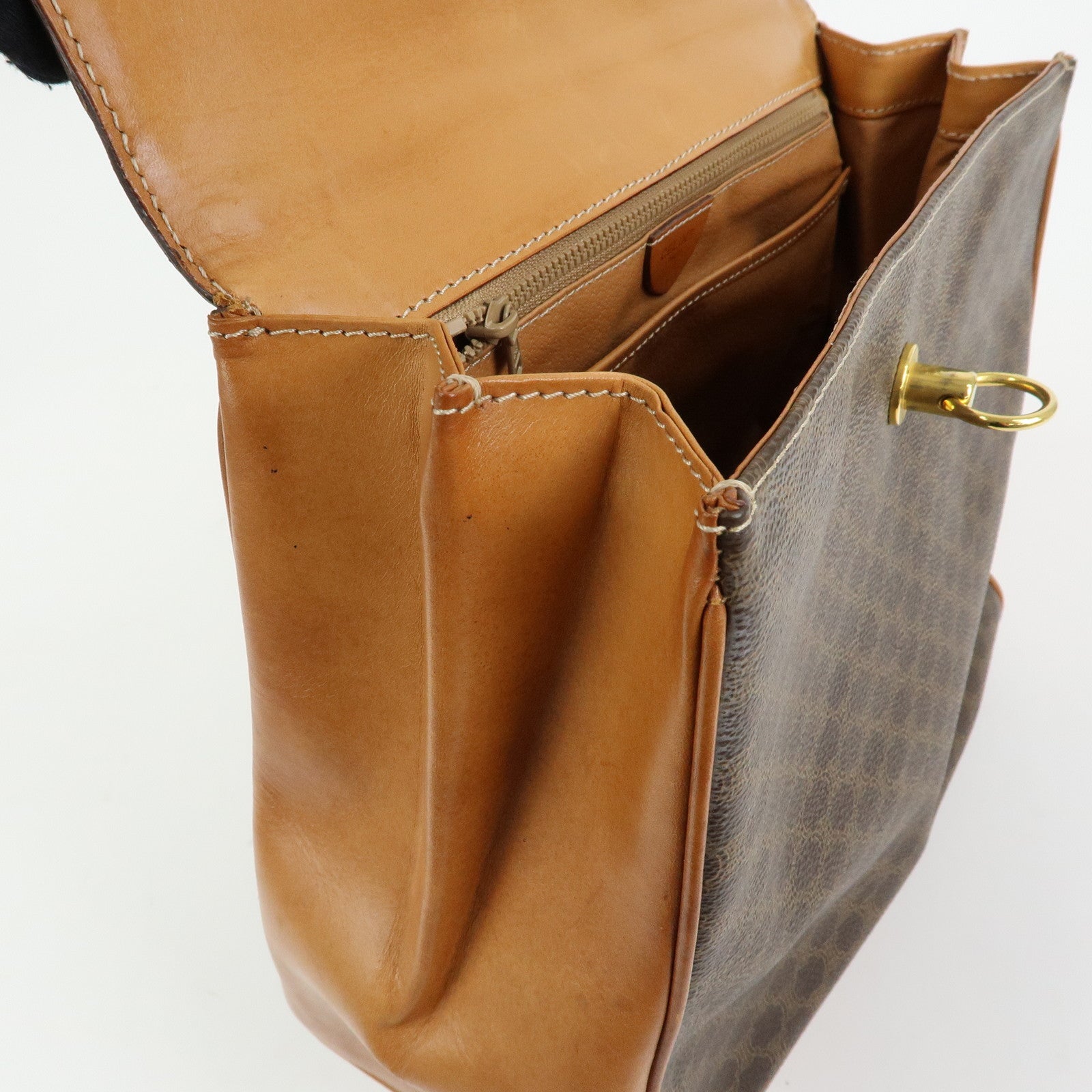 CELINE Macadam PVC Leather Hand Bag Top Handle Flap Bag Brown