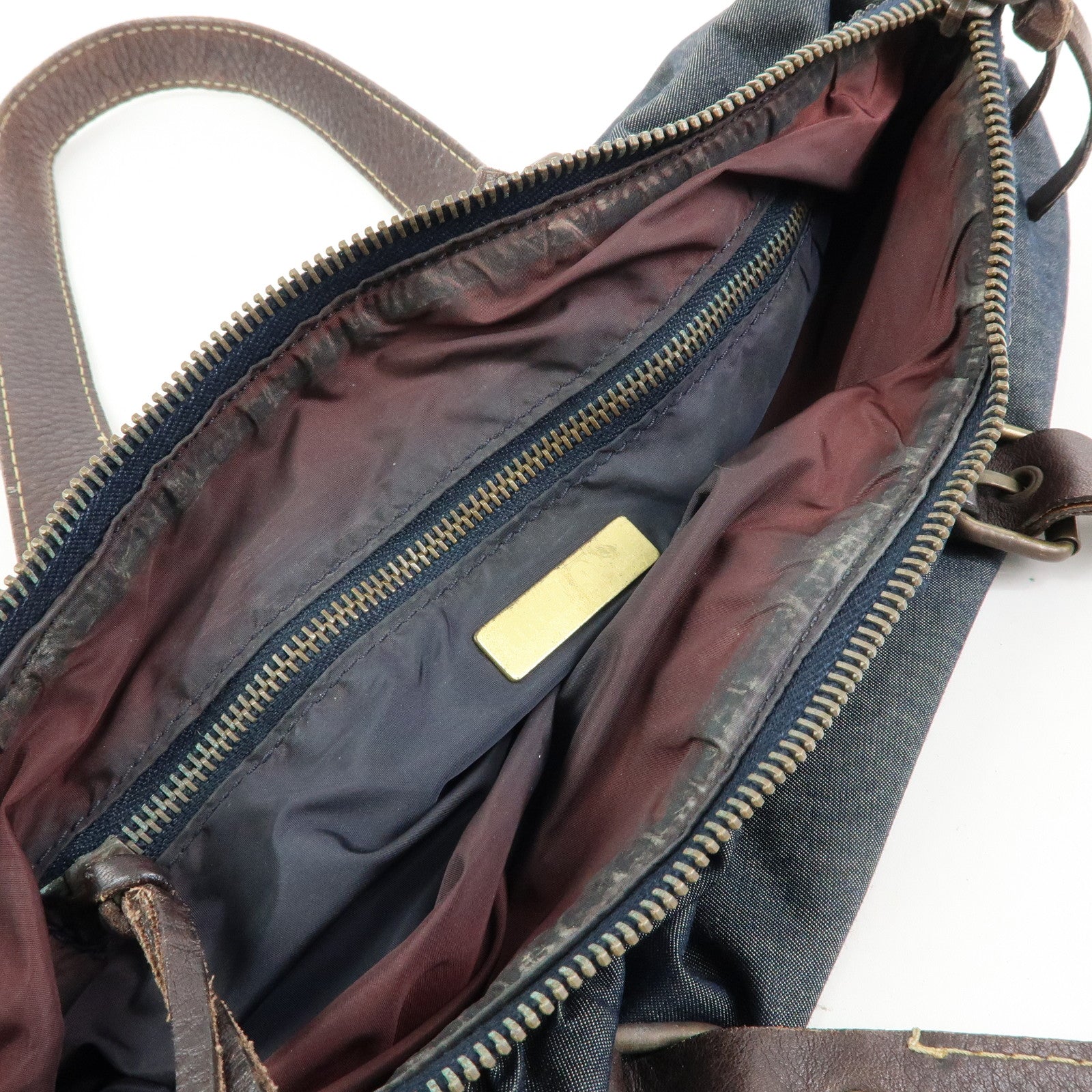 MIU MIU Denim Leather Shoulder Bag Hand Bag Indigo Blue Brown