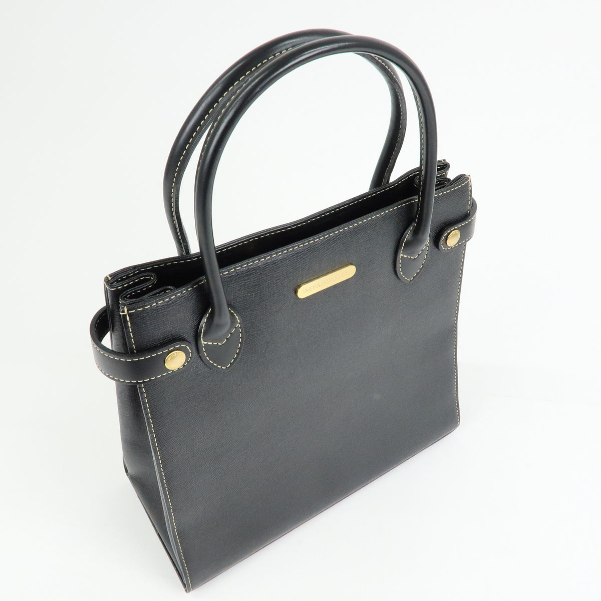 BURBERRY Leather Nova Plaid Hand Bag Tote Bag Black