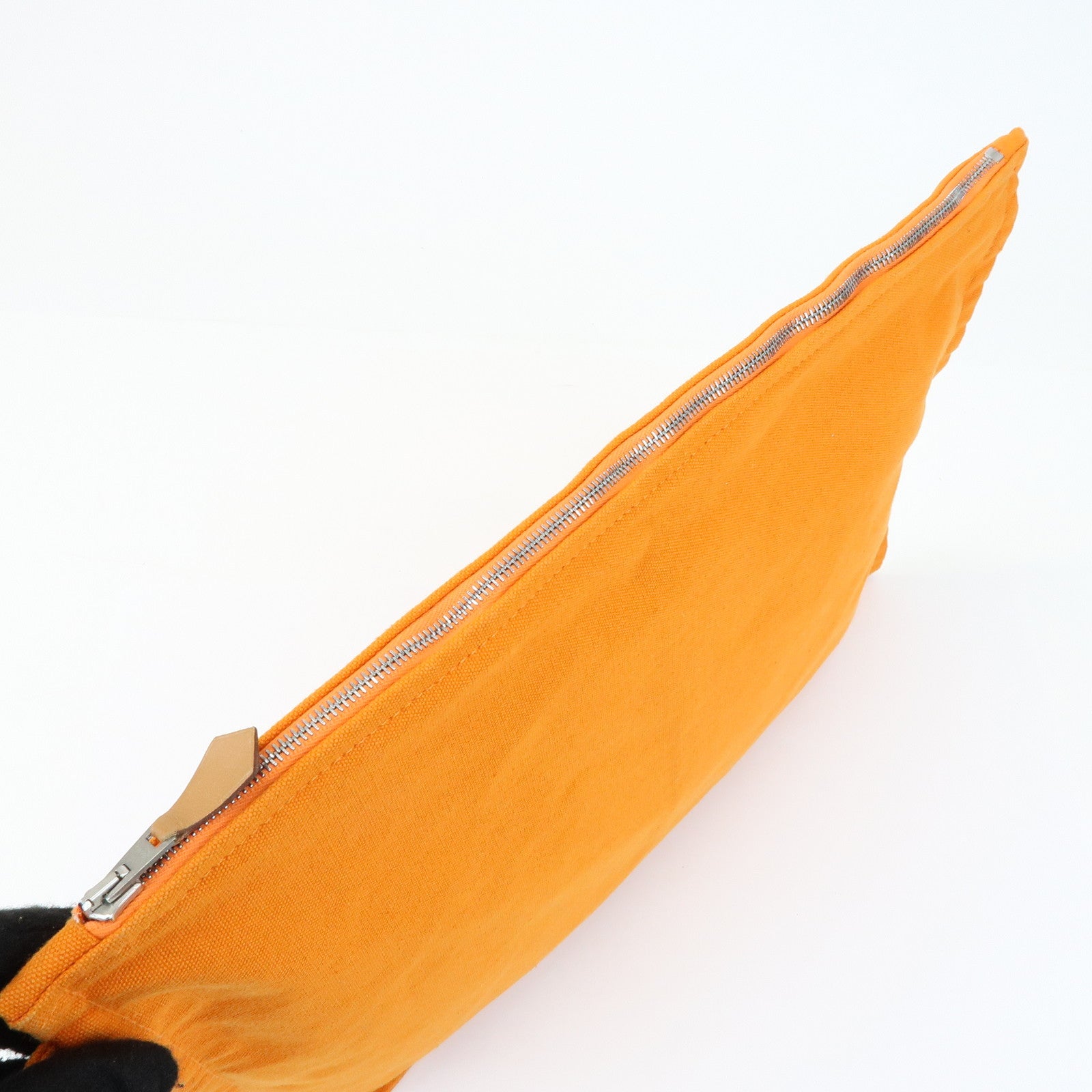 HERMES Cotton Leather Bora Bora GM Flat Pouch Fluorescent Orange