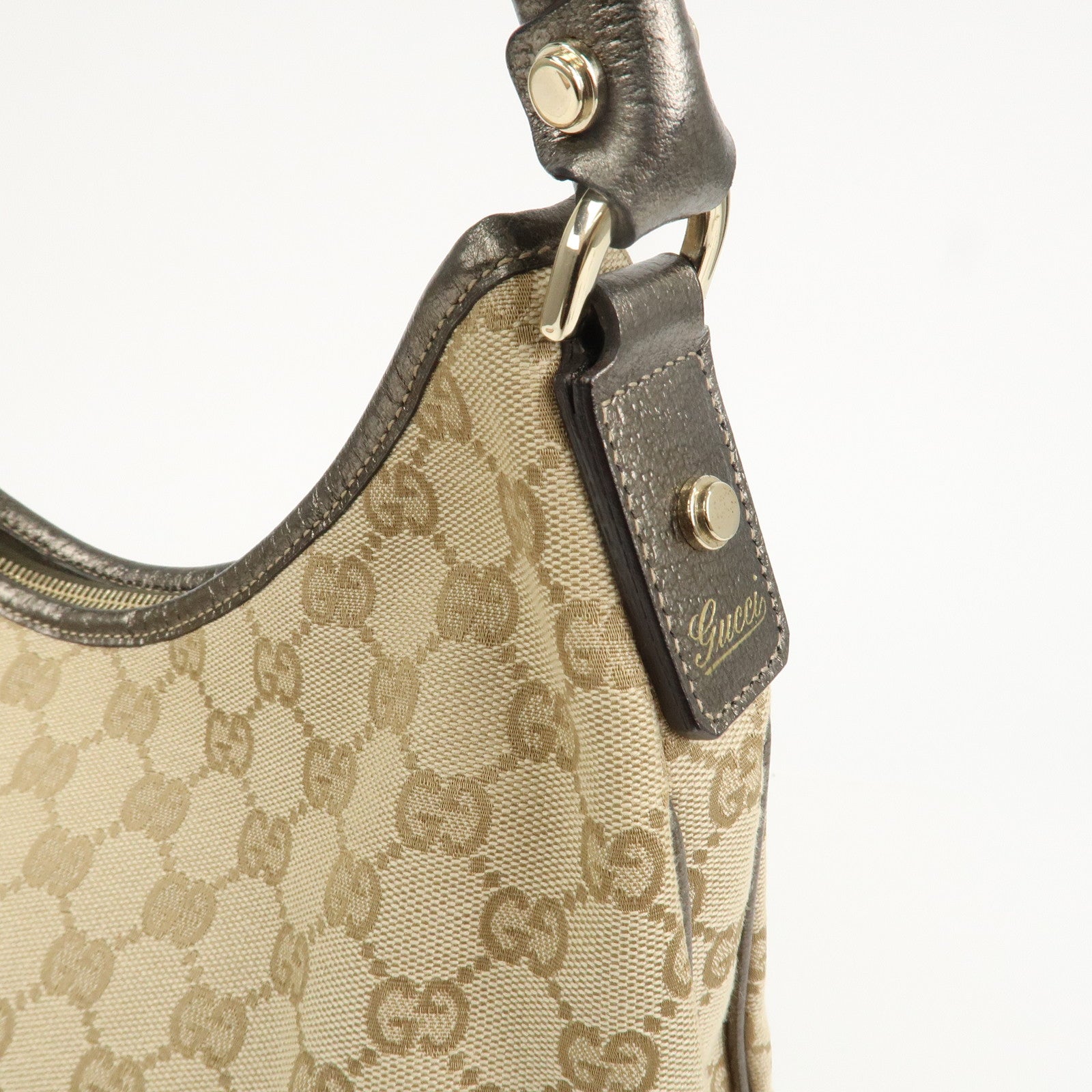 GUCCI Abbey Canvas Leather Shoulder Bag Beige Silver Gray 130737