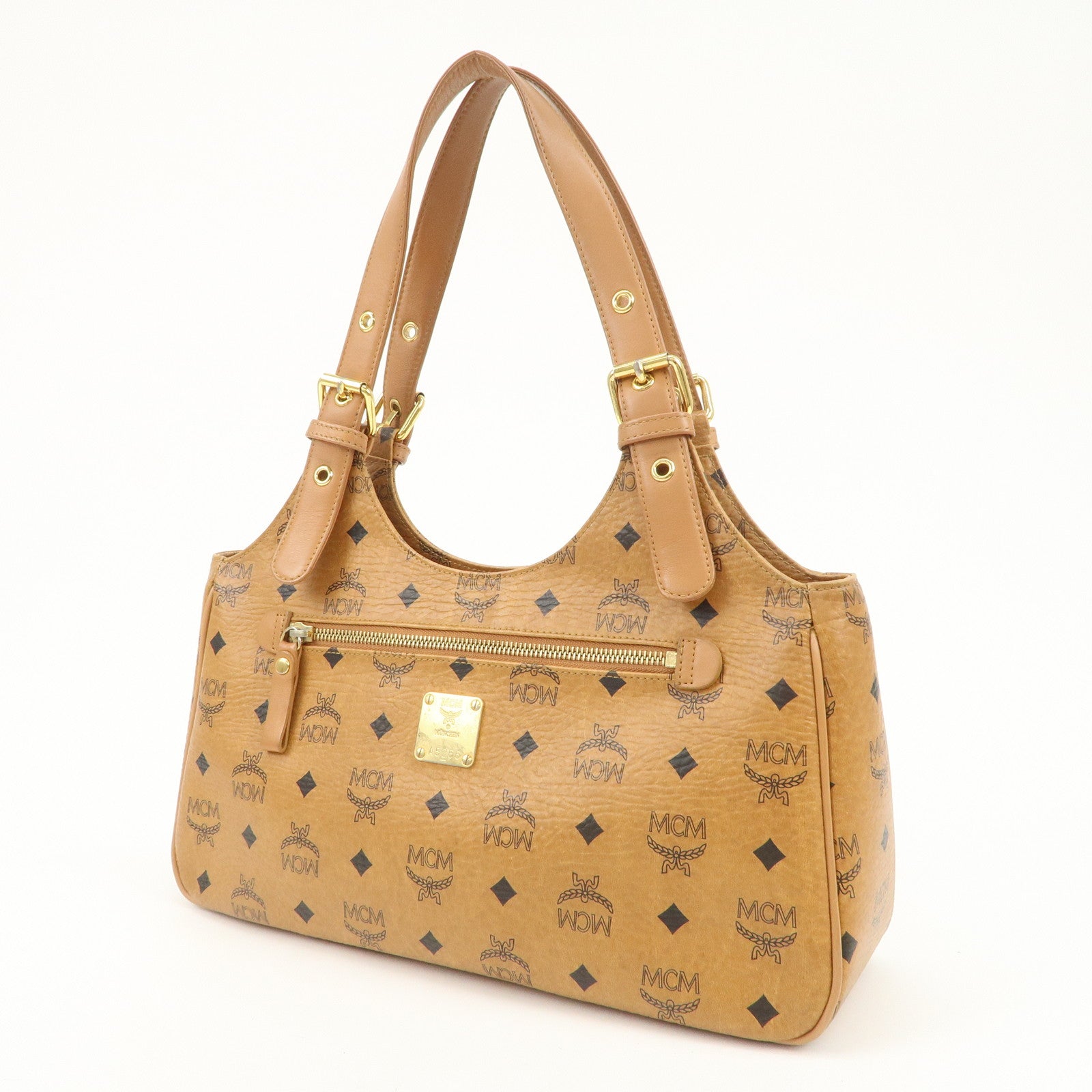 MCM Visetos Leather Hand Bag Shoulder Bag Brown Camel Brown