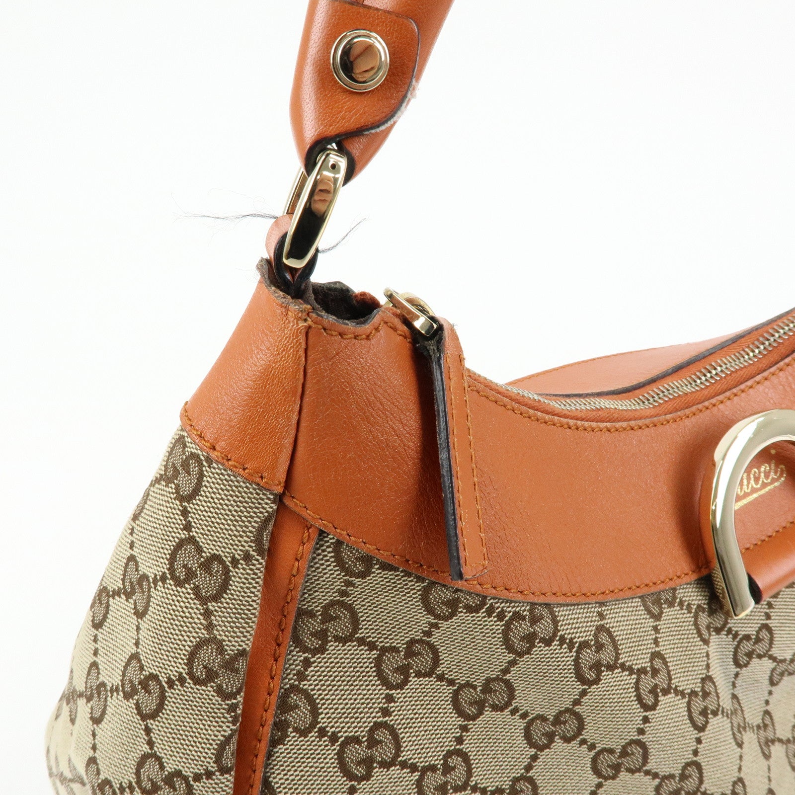 GUCCI Abbey GG Canvas Leather Shoulder Bag Beige Orange 189833
