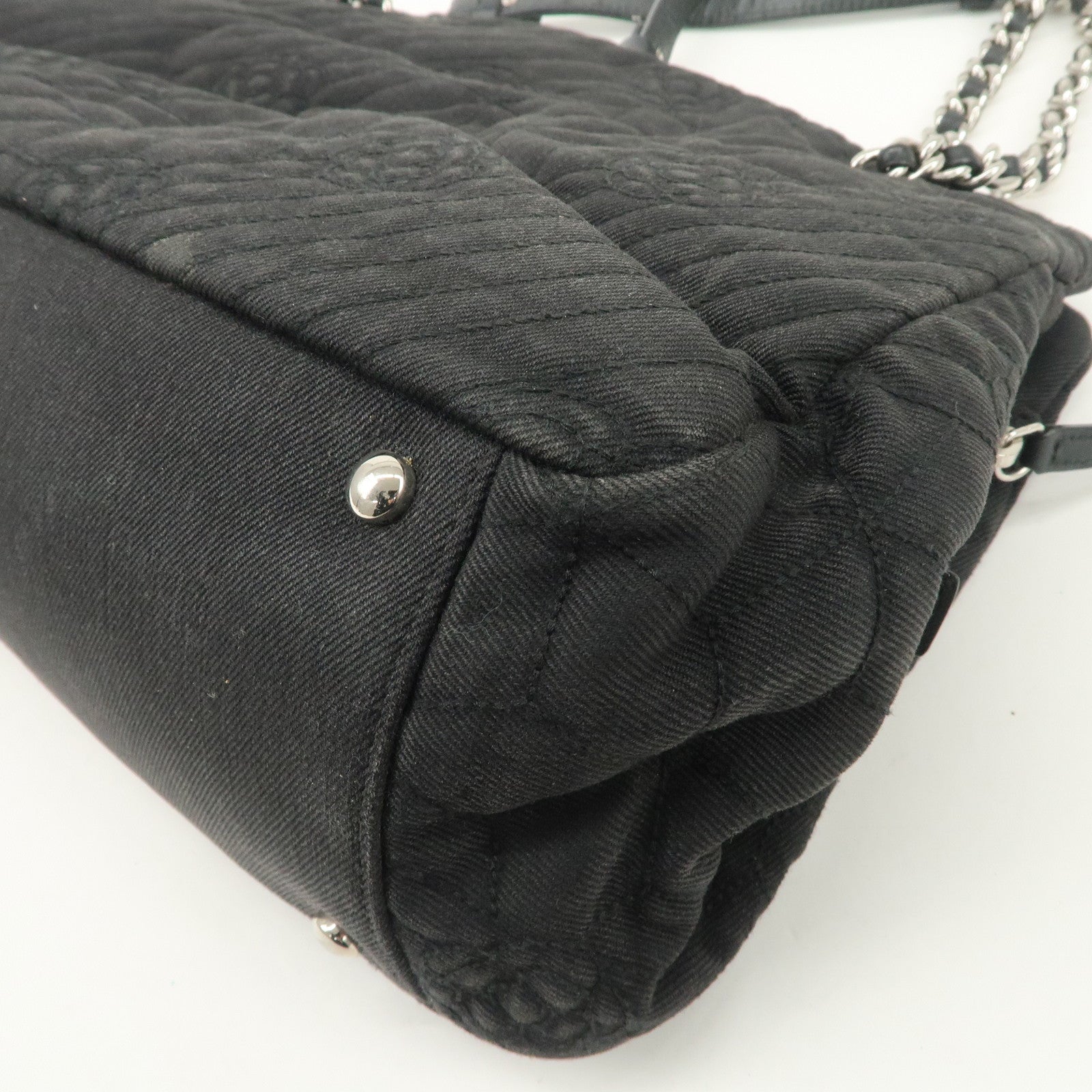 CHANEL Camelia Denim Chain Shoulder Bag Black A66903 Used