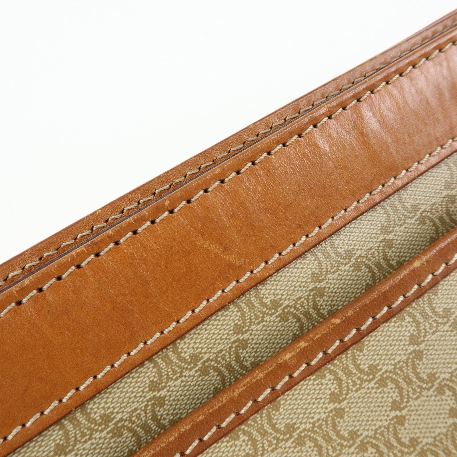 CELINE Macadam PVC Leather Clutch Bag Pouch Beige Brown