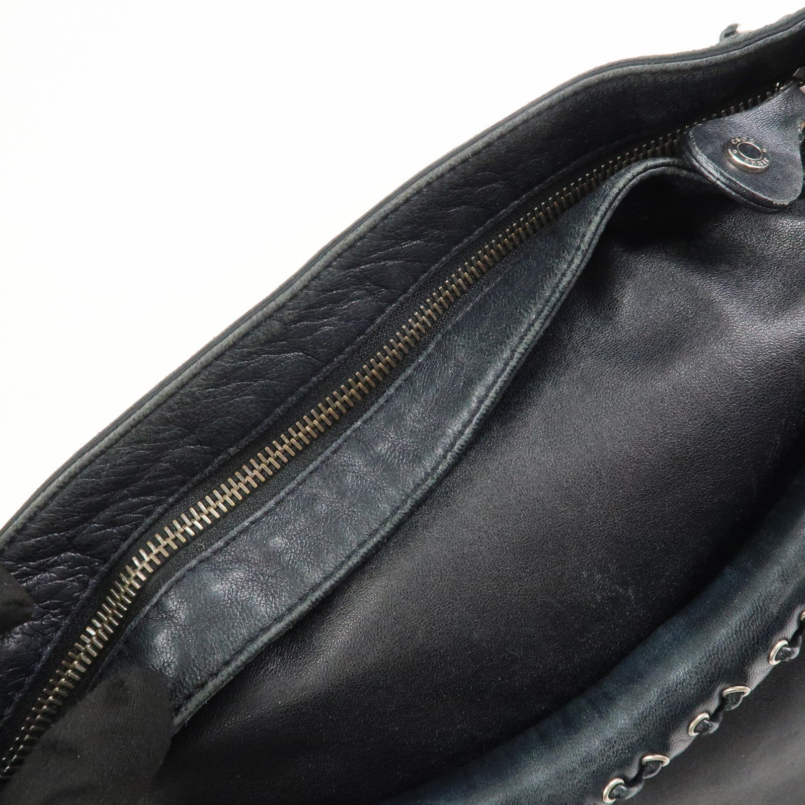 JIMMY CHOO Studs Leather Shoulder Bag Hand Bag Black