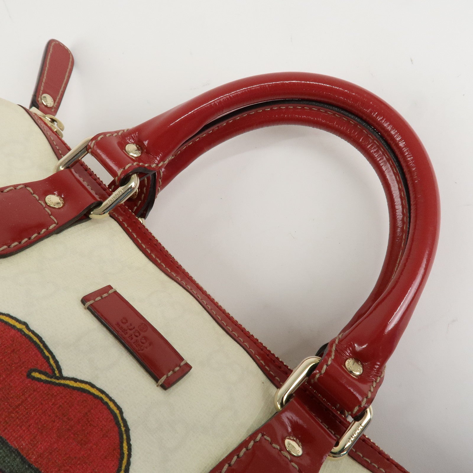 GUCCI Joyline GG Supreme Leather Mini Boston Bag White Red 190257 Used