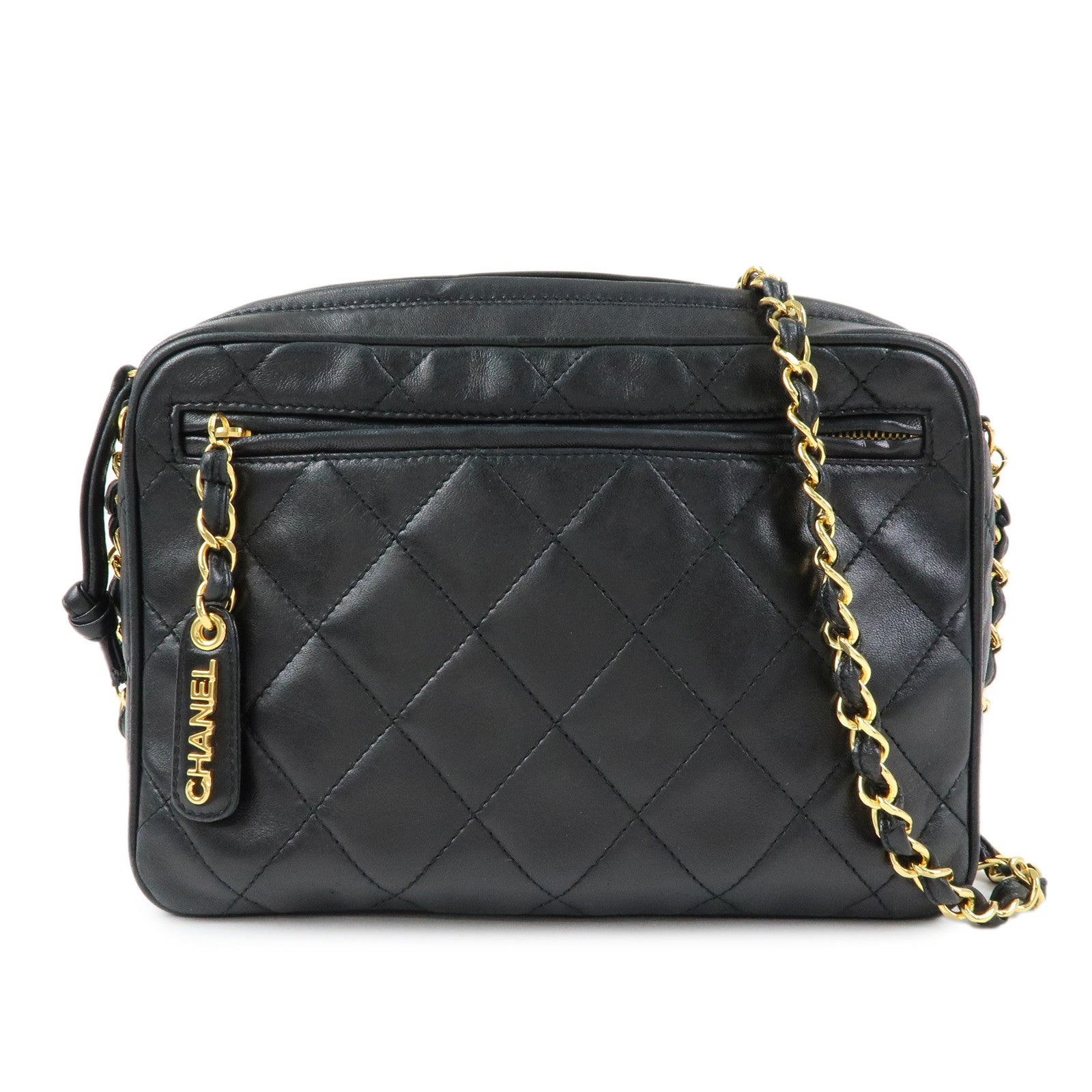 CHANEL Matelasse Lambskin Chain Shoulder Bag Crossbody Bag Black