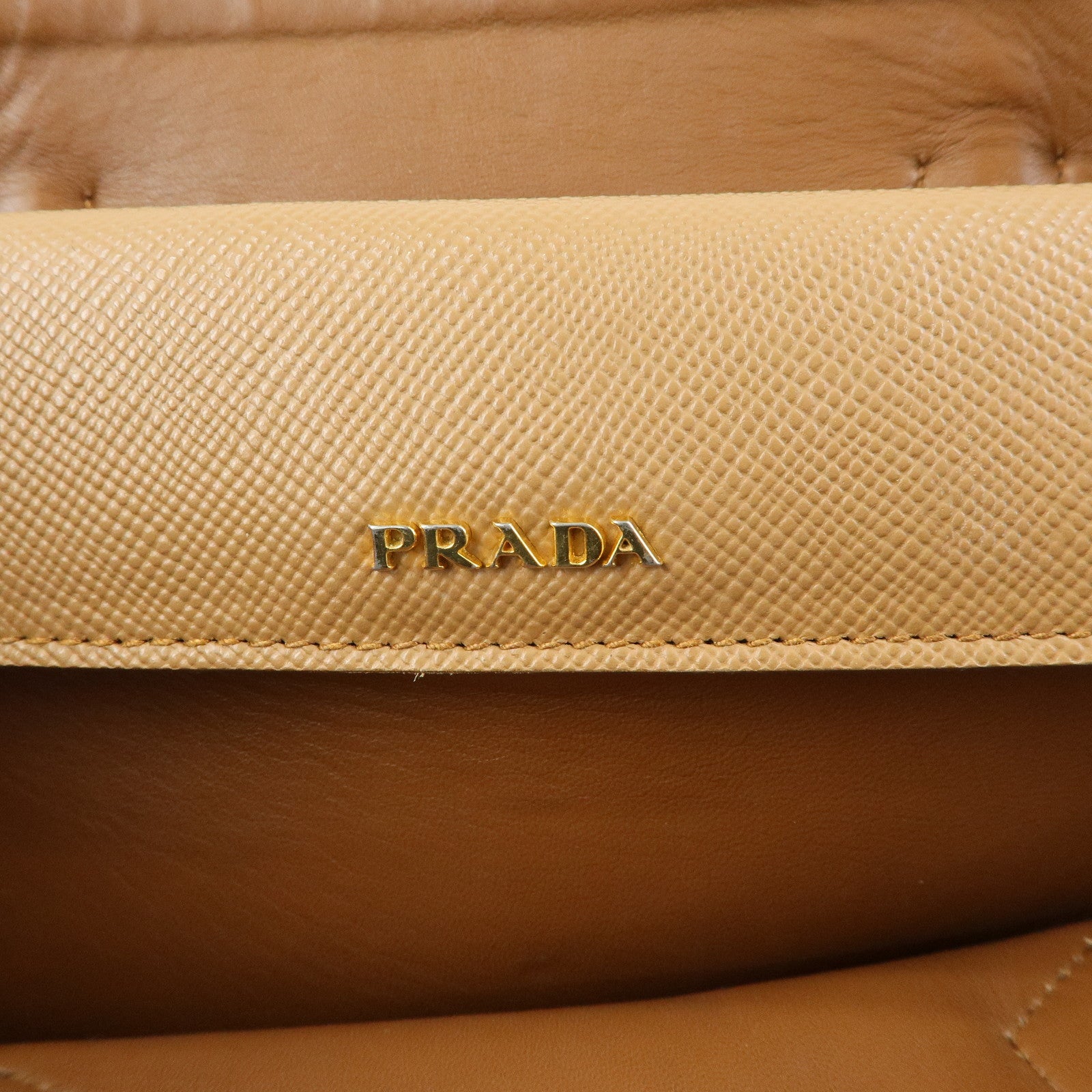 PRADA Triangle Logo Canvas Leather Tote Bag Beige Brown B2756T