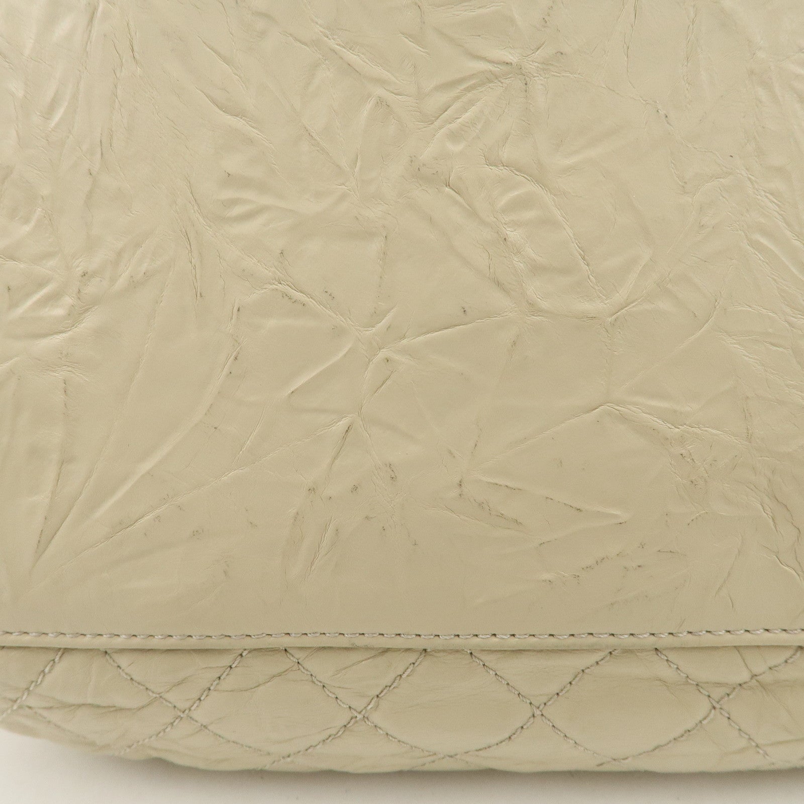 CHANEL Matelasse Leather COCO Mark Boston Bag Ivory Used
