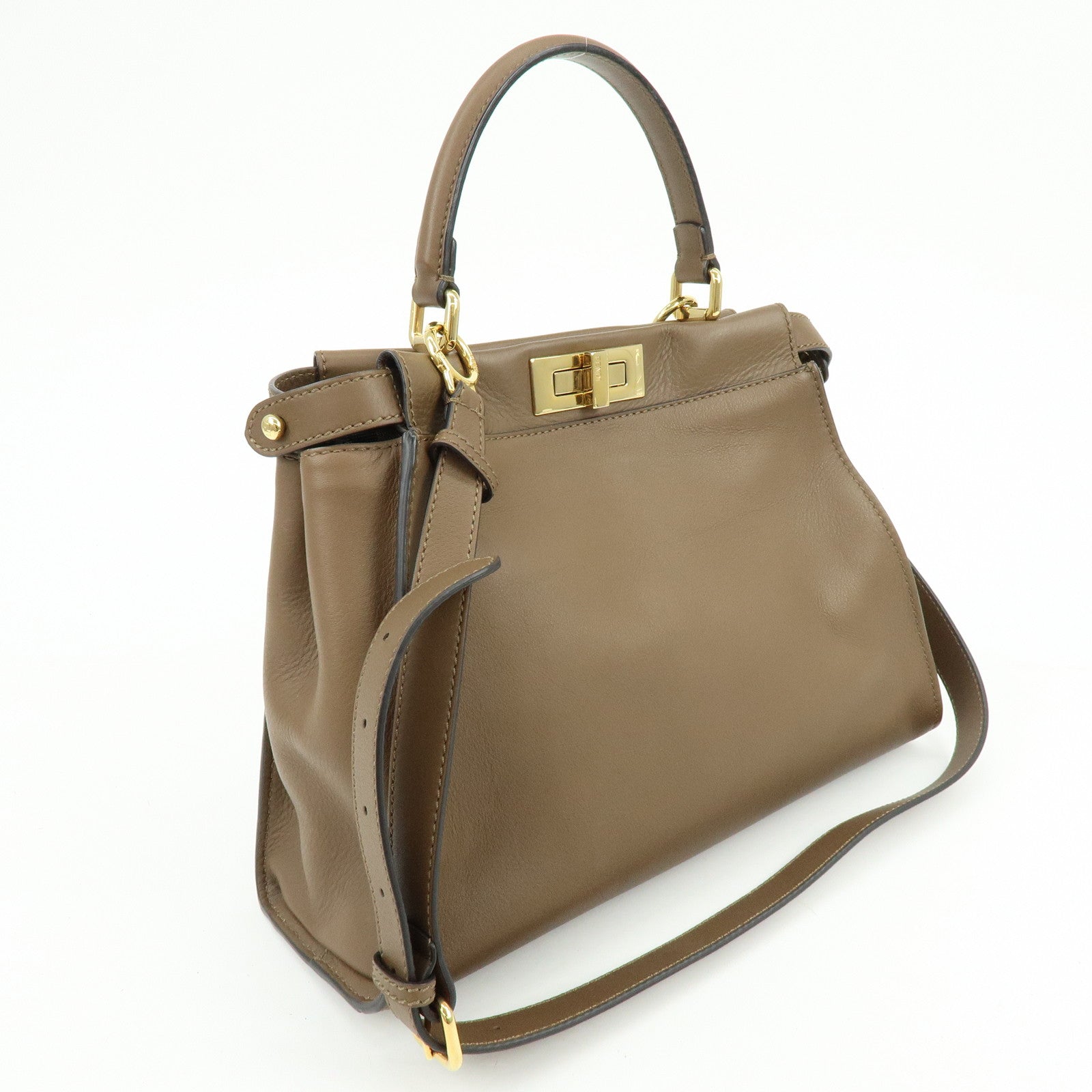 FENDI Peekaboo Leather 2Way Bag Hand Shoulder Bag Brown 8BN290