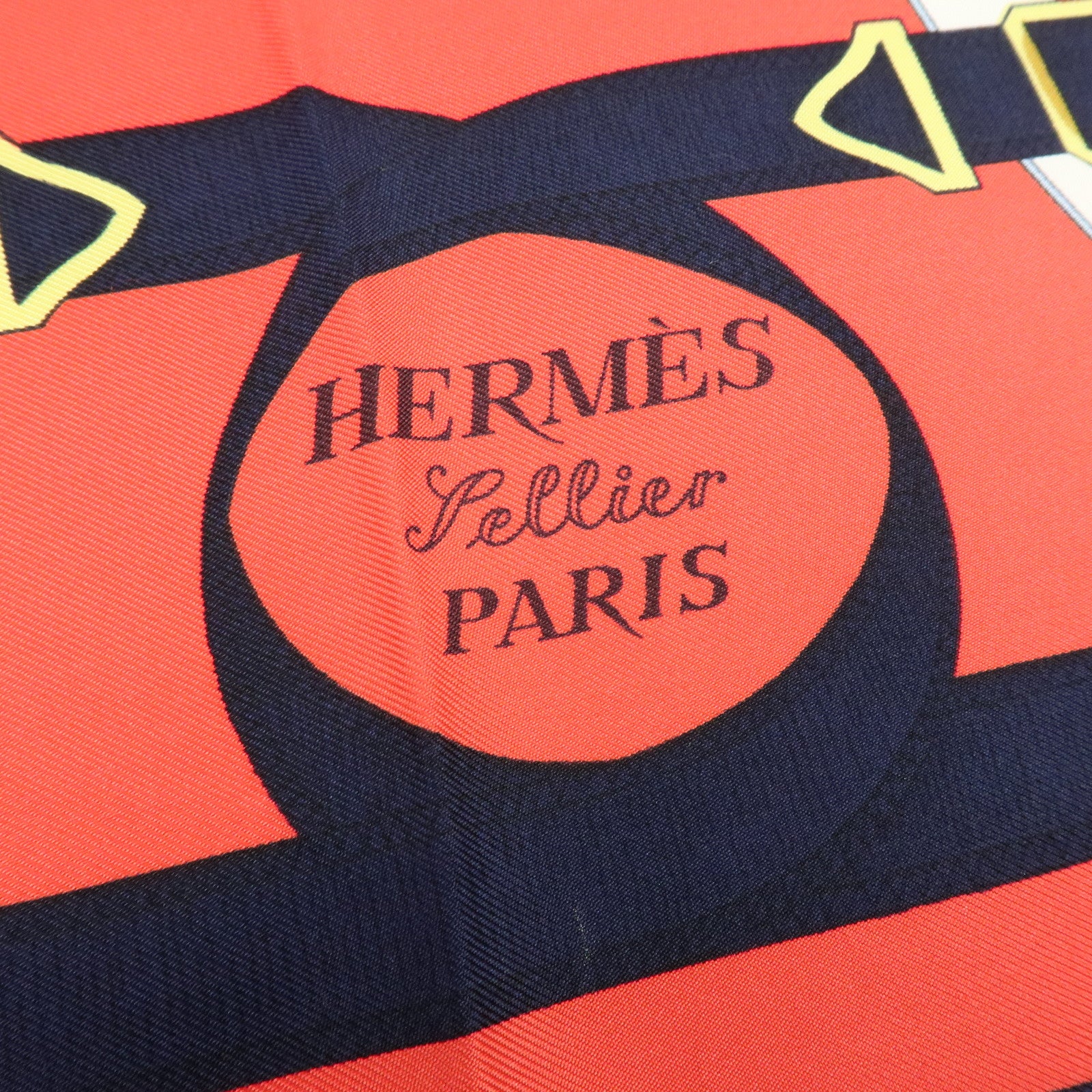 HERMES Carre 90 Silk 100% Scarf Eperon d'or Navy Red