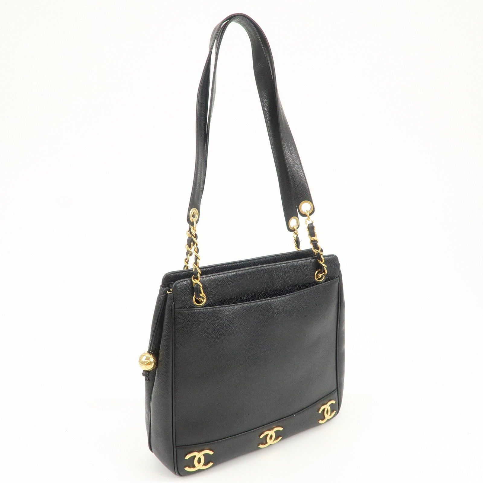 CHANEL Triple COCO Mark Caviarskin Shoulder Bag Tote Bag Black