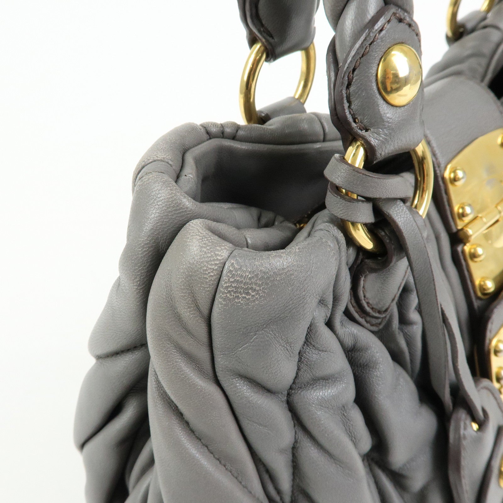 MIU MIU Matelasse Nappa Leather Hand Bag Gray RN0473