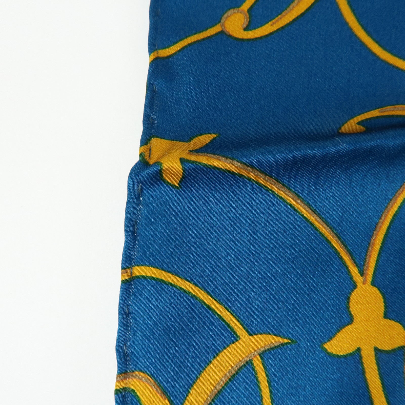CHANEL Silk 100% Scarf Flower Print Sunflower Blue Gold