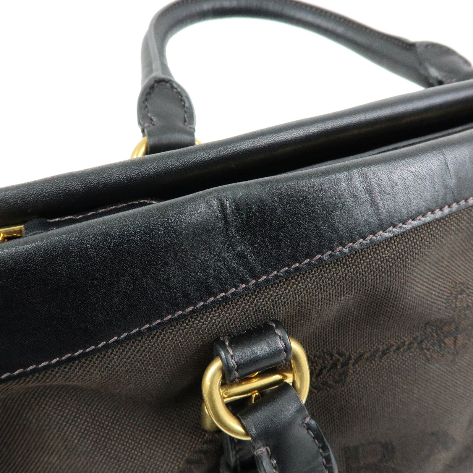 PRADA Logo Jacguard Leather 2Way Bag Hand Bag Shoulder Bag Brown