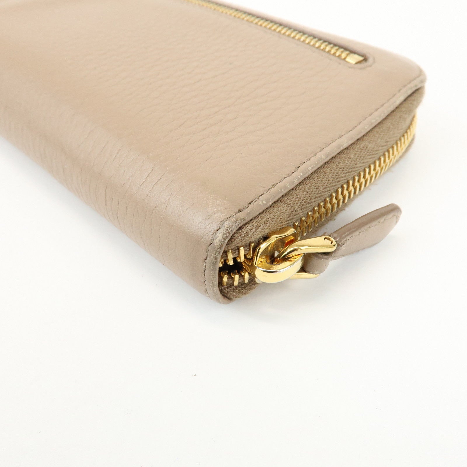 PRADA Calf Leather Compact Round Zippy Wallet Beige Gold
