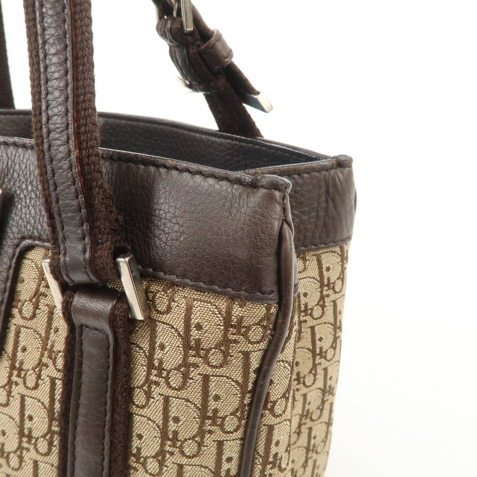 Christian Dior Trotter Leather Canvas Hand Bag Brown Used