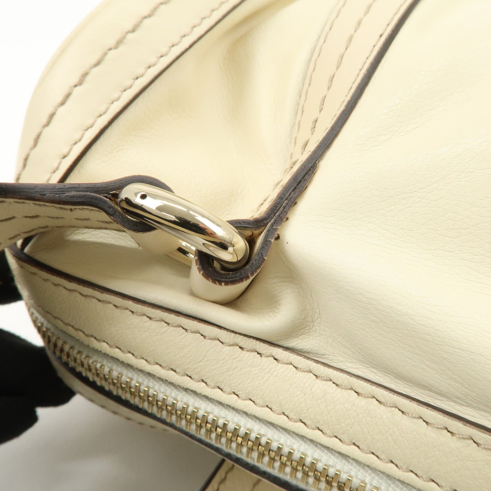 GUCCI Leather GG Crystal Hysteria Boston Bag Hand Bag Ecru 181485