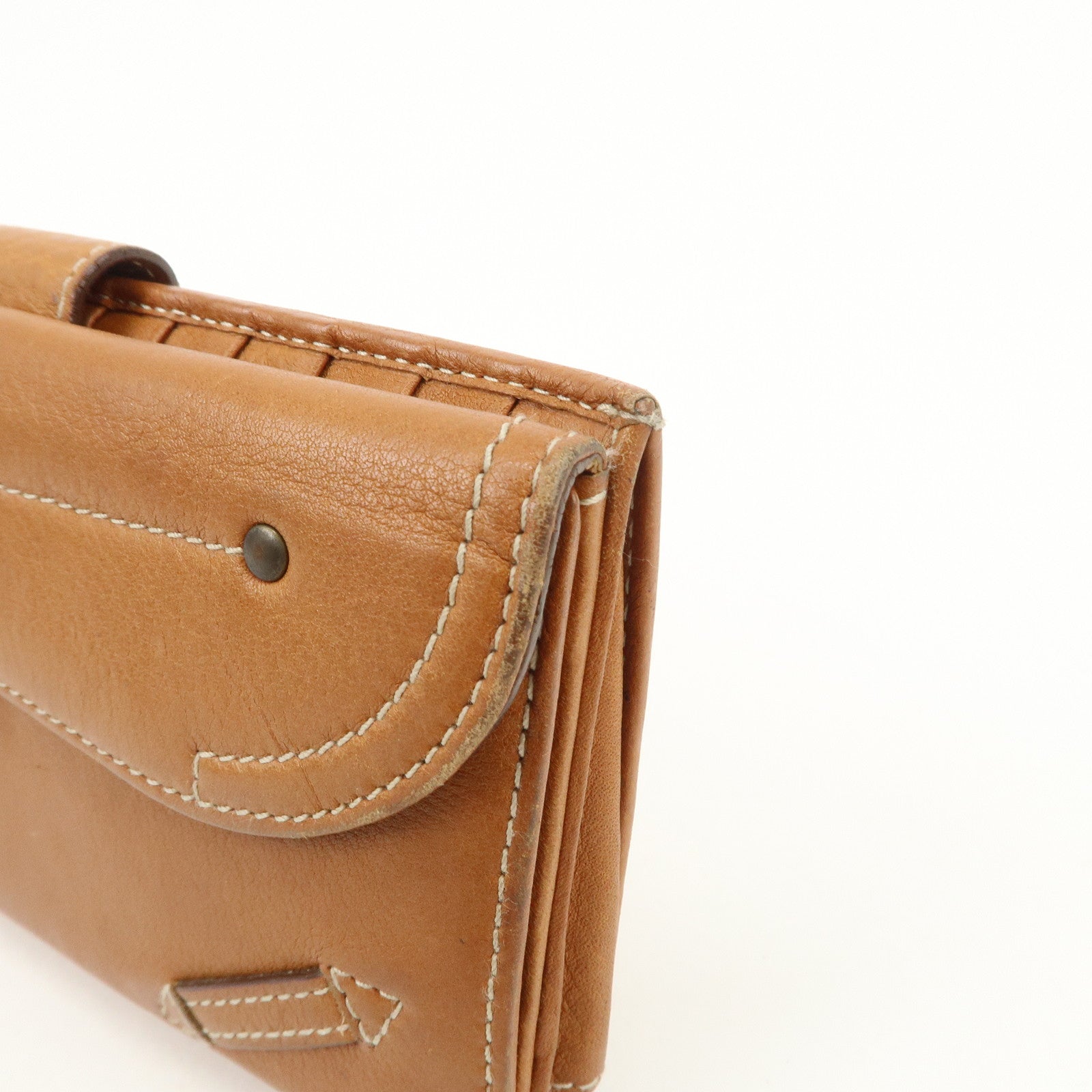 Christian Dior Leather Saddle Long Bi-fold Wallet Brown