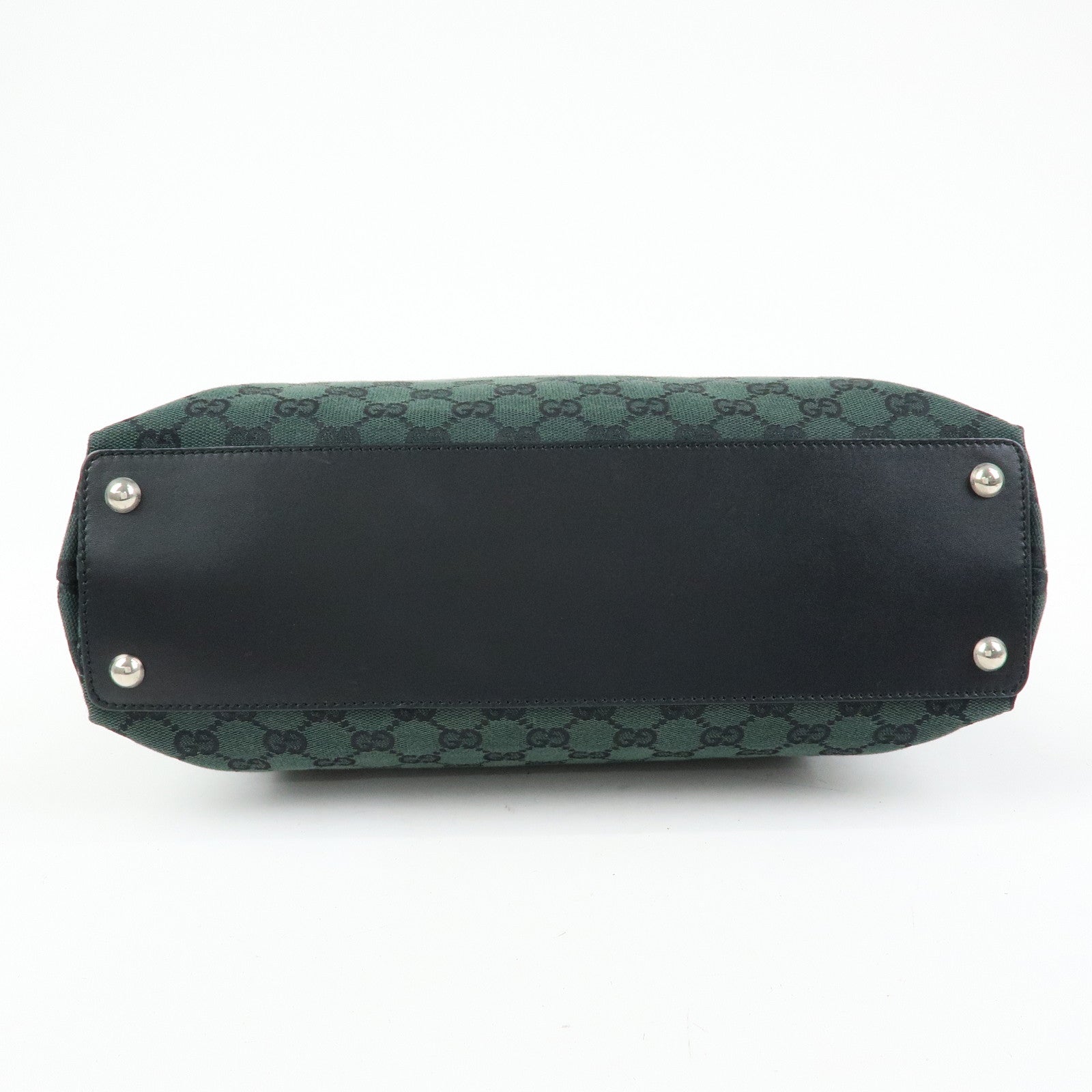 GUCCI GG Canvas Leather Tote Bag Hand Bag Green Black 285583