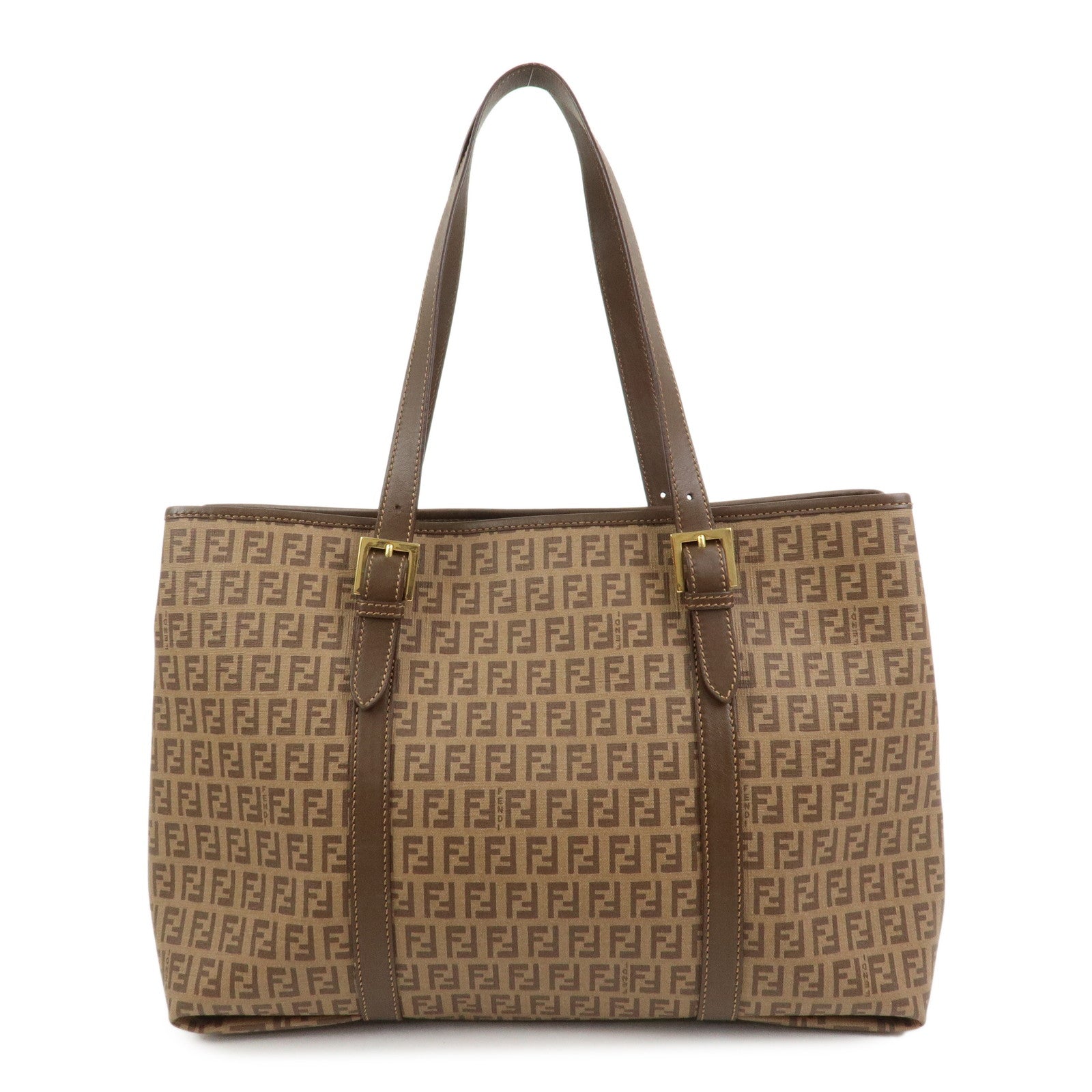 FENDI Zucchino PVC Tote Bag Shoulder Bag Hand Bag Brown 8BH238