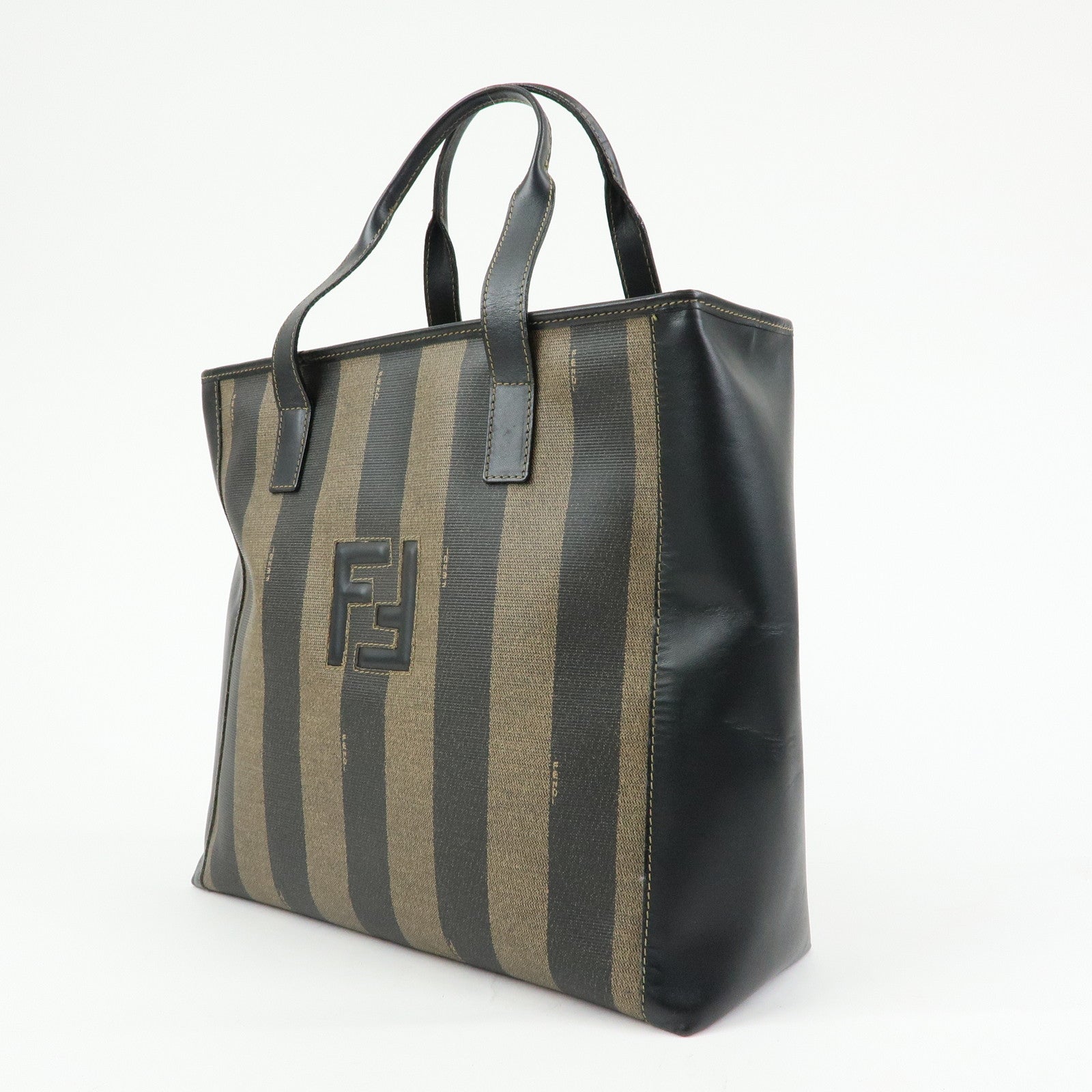 FENDI Pequin PVC Leather 2Way Bag Tote Bag Black Brown 14457