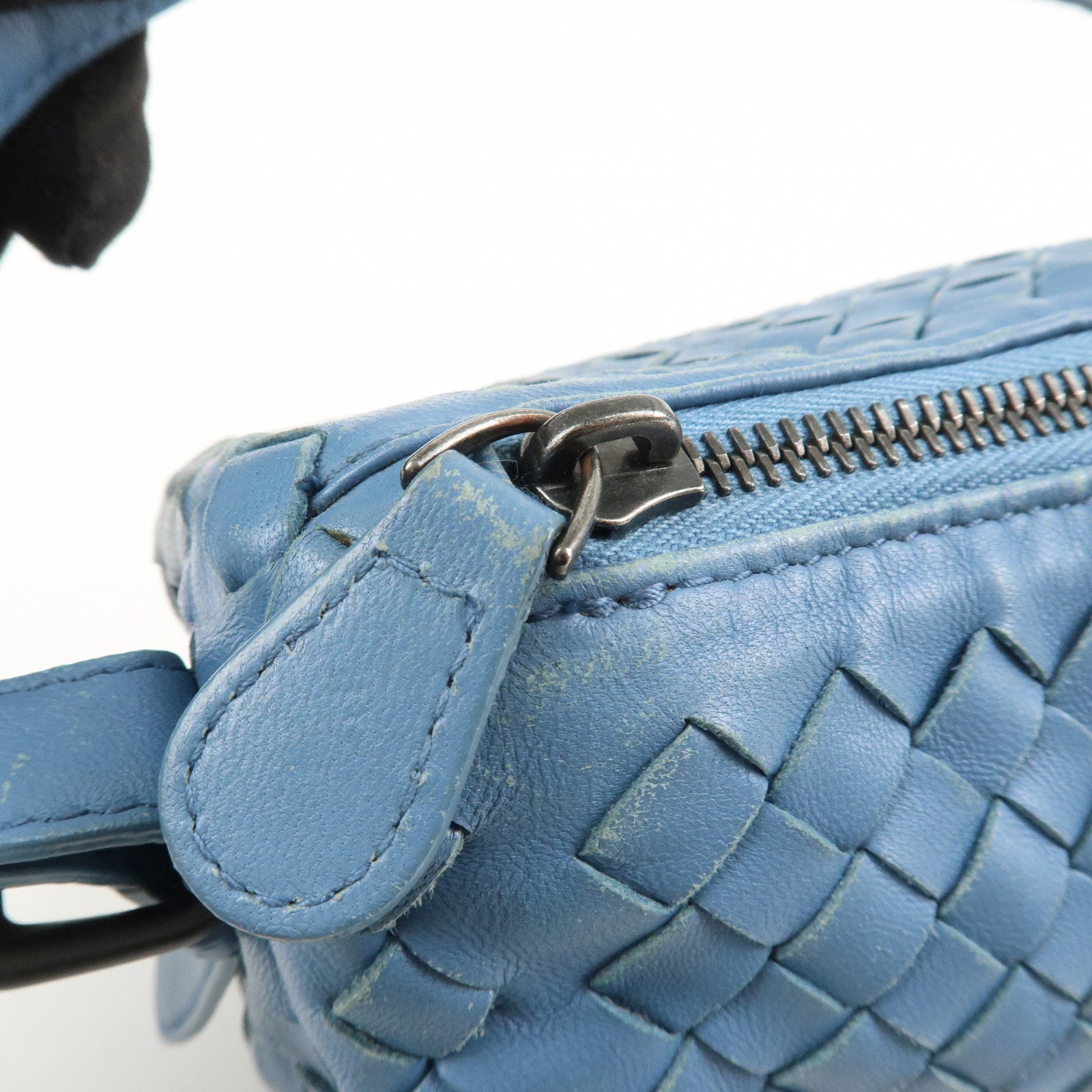 BOTTEGA VENETA Intrecciato Leather Shoulder Bag Light Blue Used