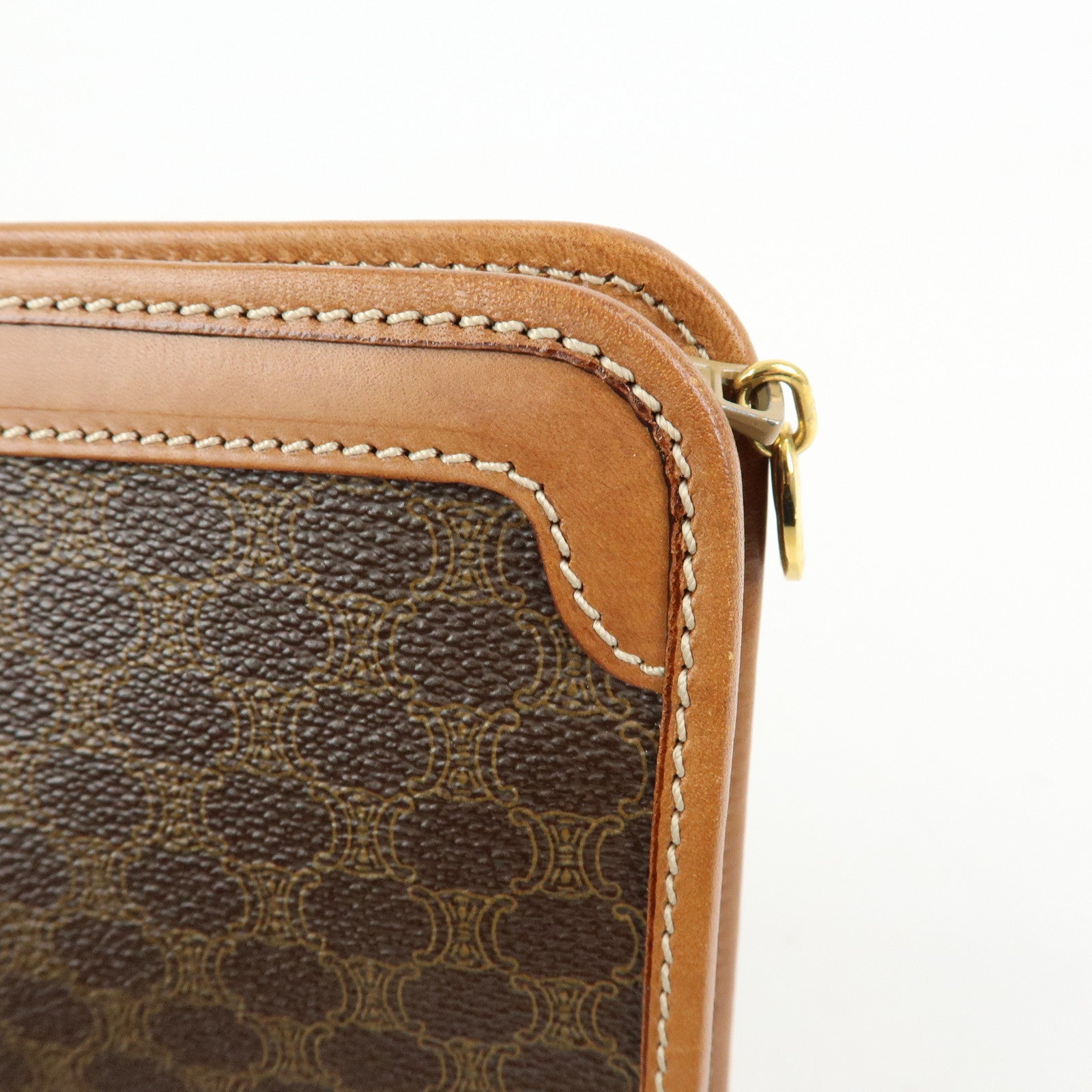 CELINE Macadam PVC Coated Canvas Leather Clutch Bag Pouch Brown