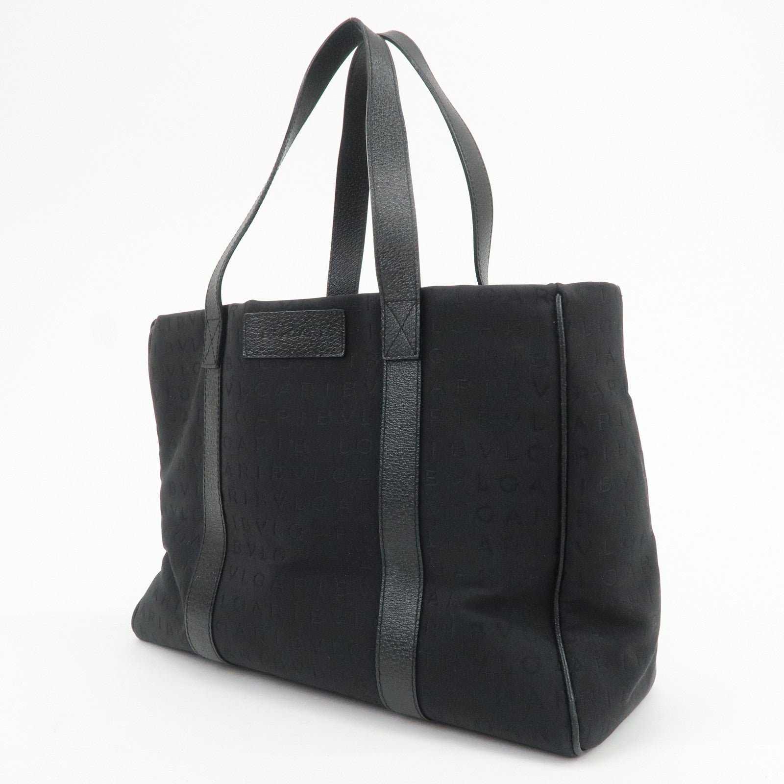 BVLGARI Logomania Canvas Leather Tote Bag Shoulder Bag Black