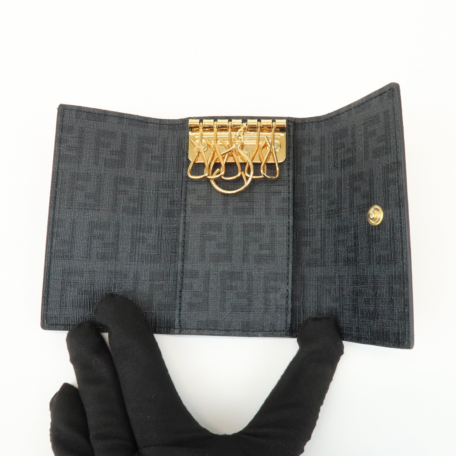 FENDI Zucca PVC Canvas 6 Rings Key Case Key Holder Black 8AP079
