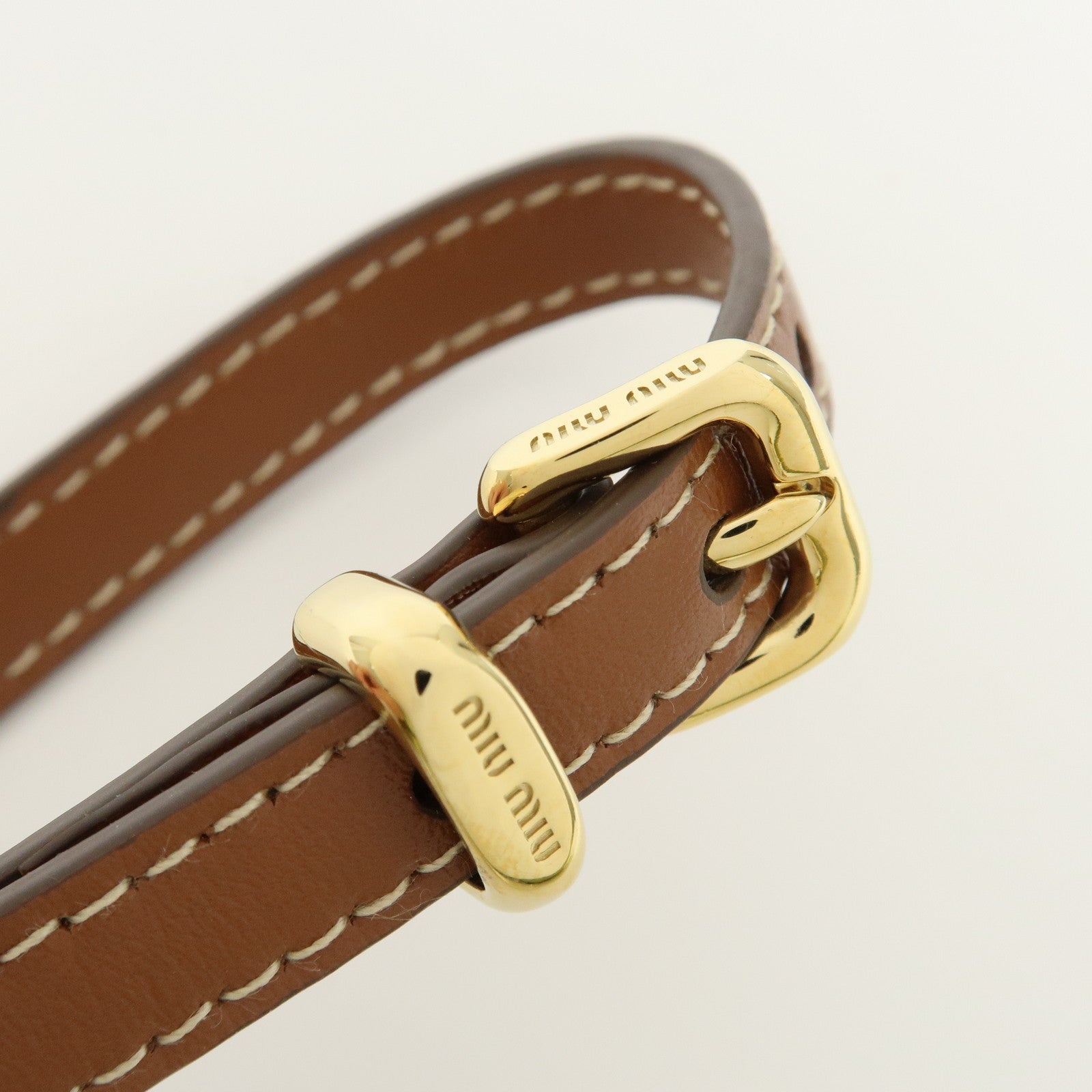 MIU MIU Leather Bag Charm Key Chain Brown Gold 5IC182