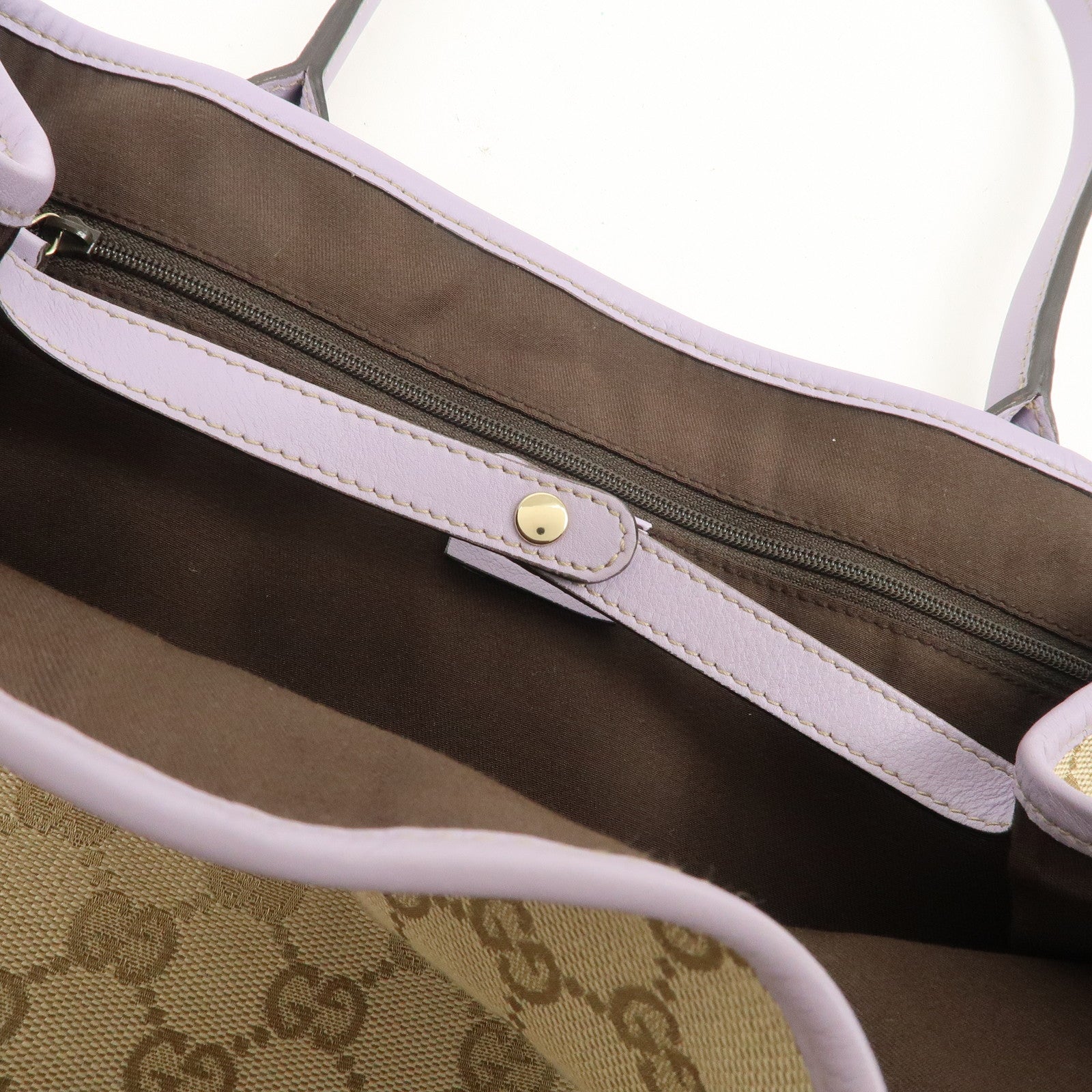 GUCCI Princy GG Canvas Leather Tote Bag Beige Light Purple 163805