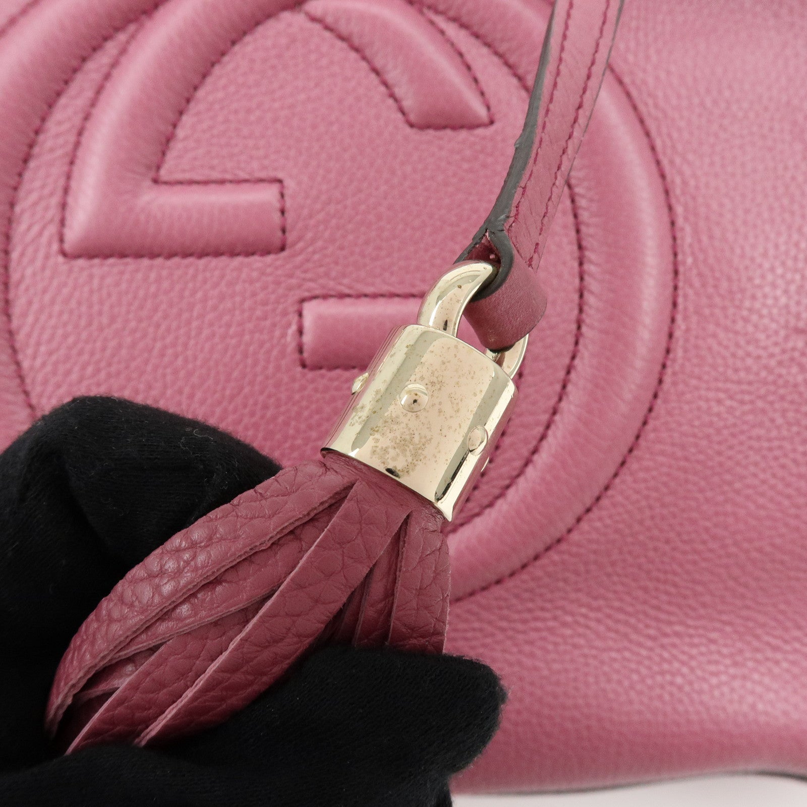 GUCCI SOHO Interlocking G Leather Chain Shoulder Bag Purple 308982