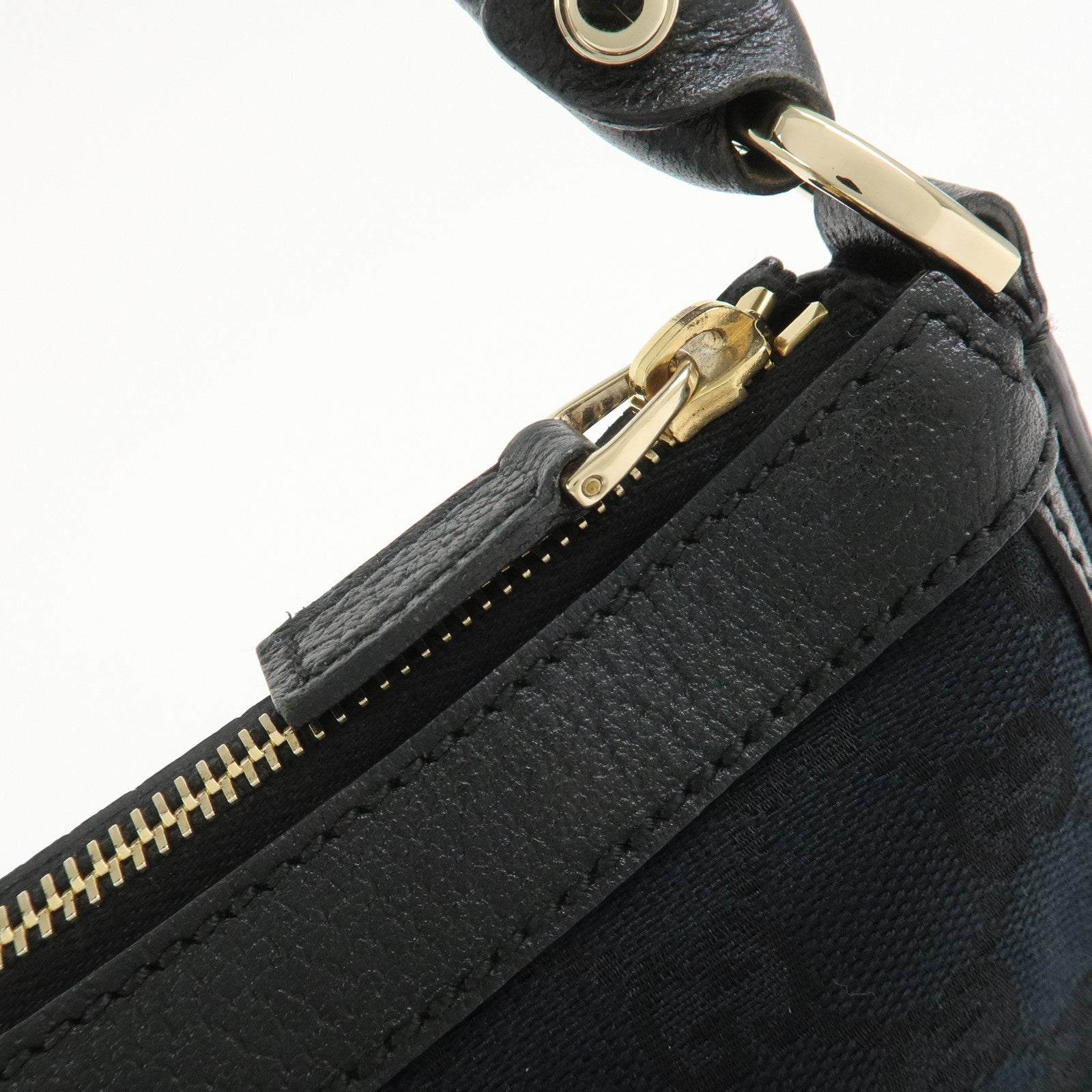 GUCCI GG Canvas Leather Shoulder Bag Hand Bag Black 146244