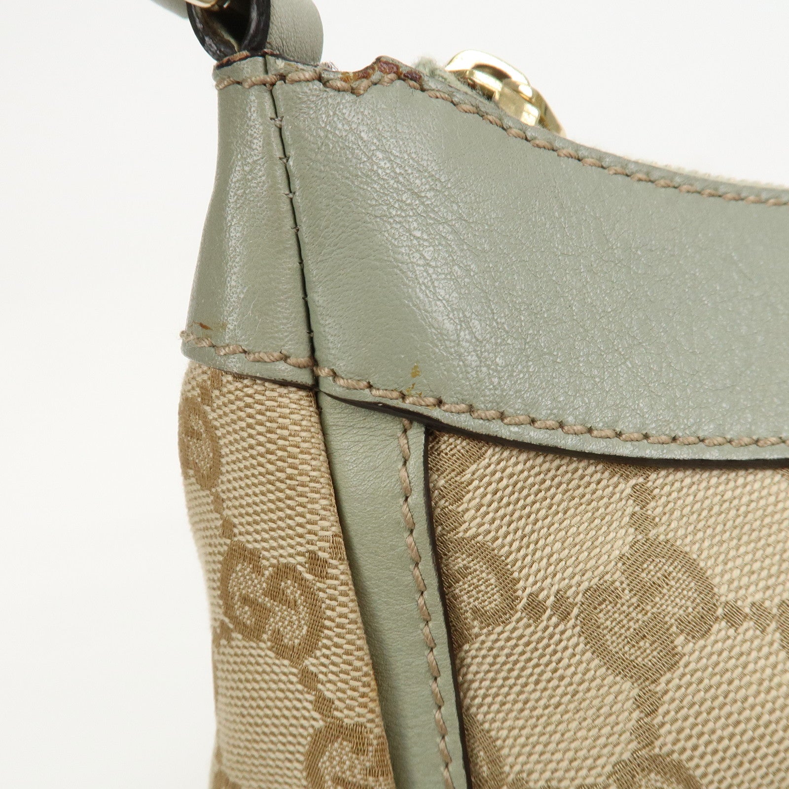 GUCCI Abbey GG Canvas Leather Shoulder Hand Bag Beige Green 190525