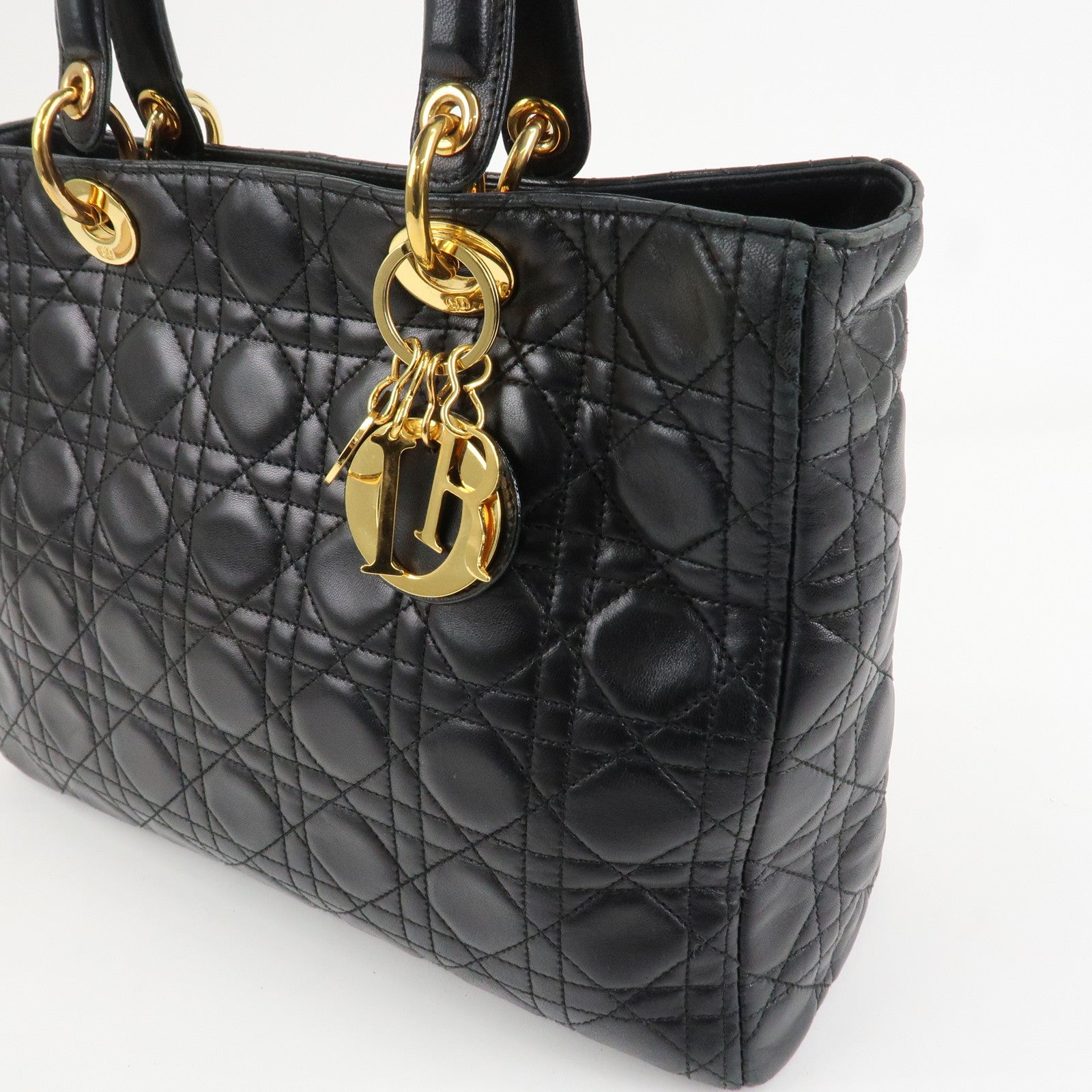 Christian Dior Cannage Lady Dior Leather Large 2Way Bag Black