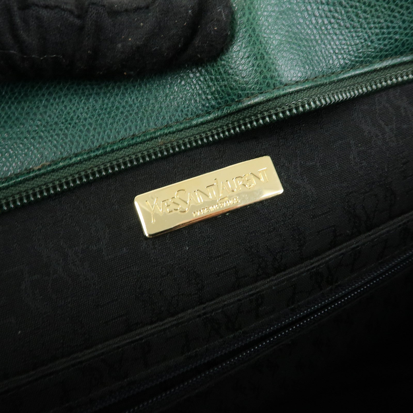SAINT LAURENT PARIS Y Line Leather Studs Tote Shoulder Bag Green