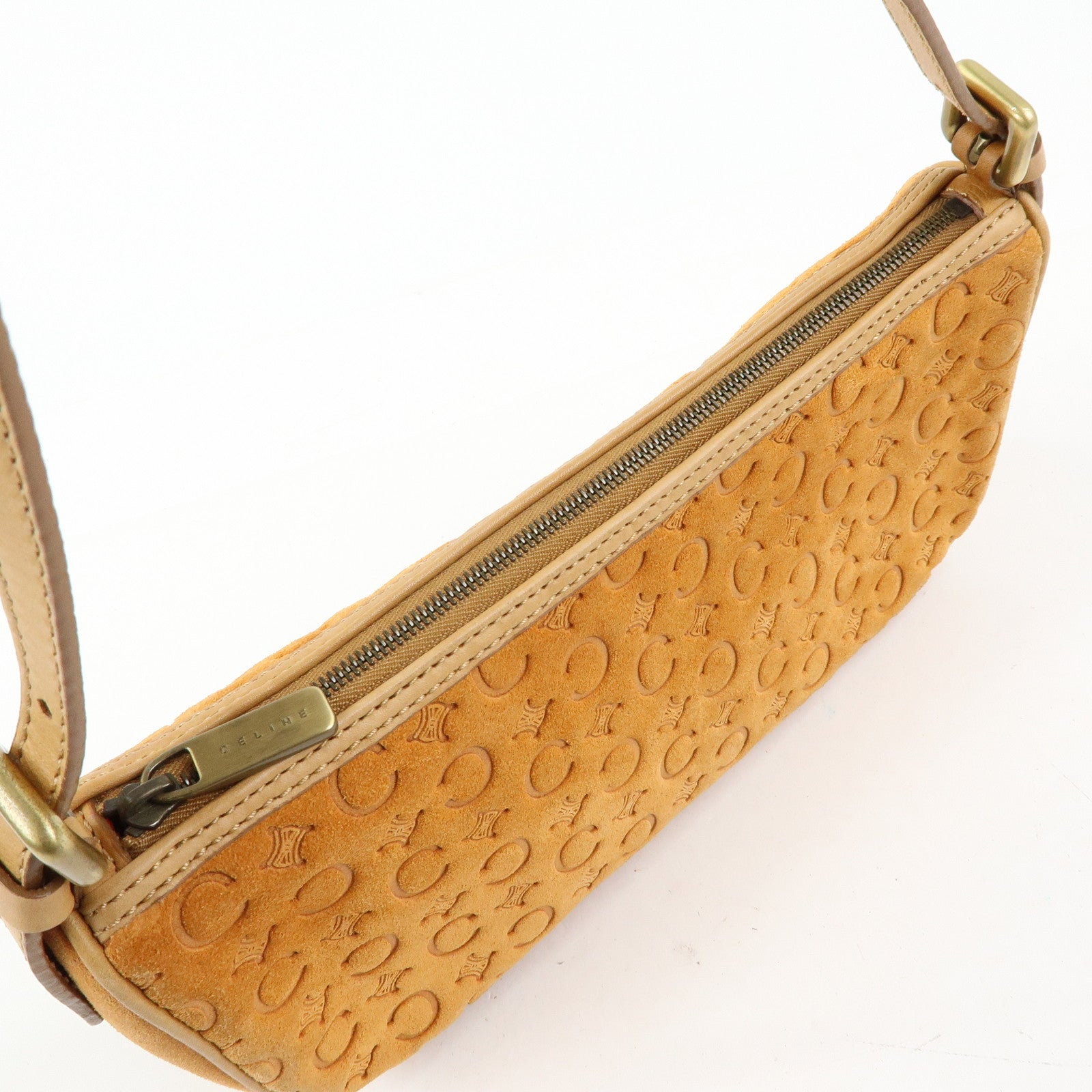 CELINE C Macadam Suede Leather Shoulder Bag Hand Bag Brown