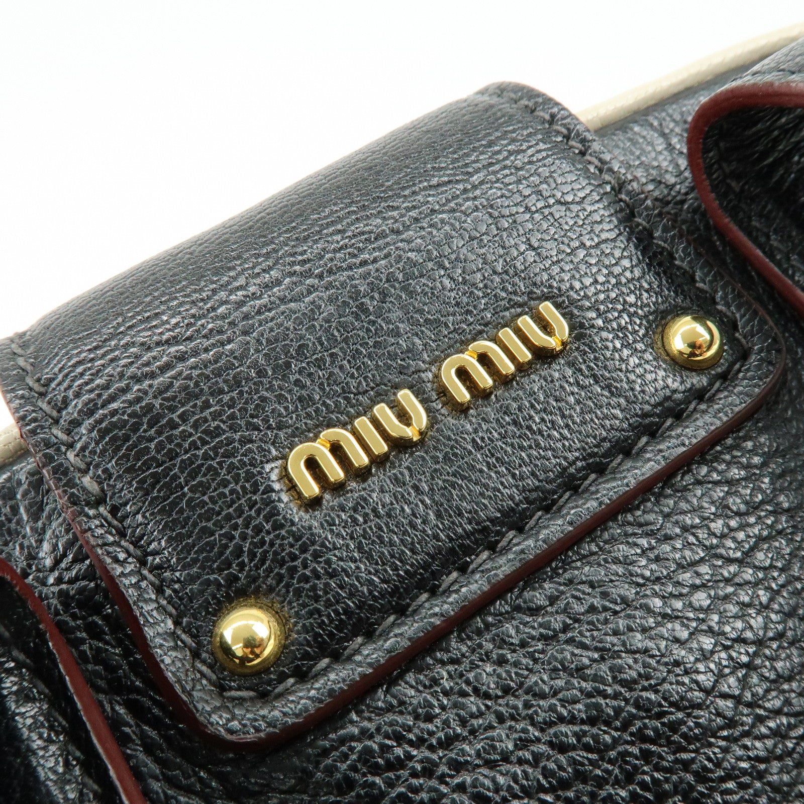 MIU MIU Logo Madras Leather 2Way Bag Hand Bag Shoulder Bag Black