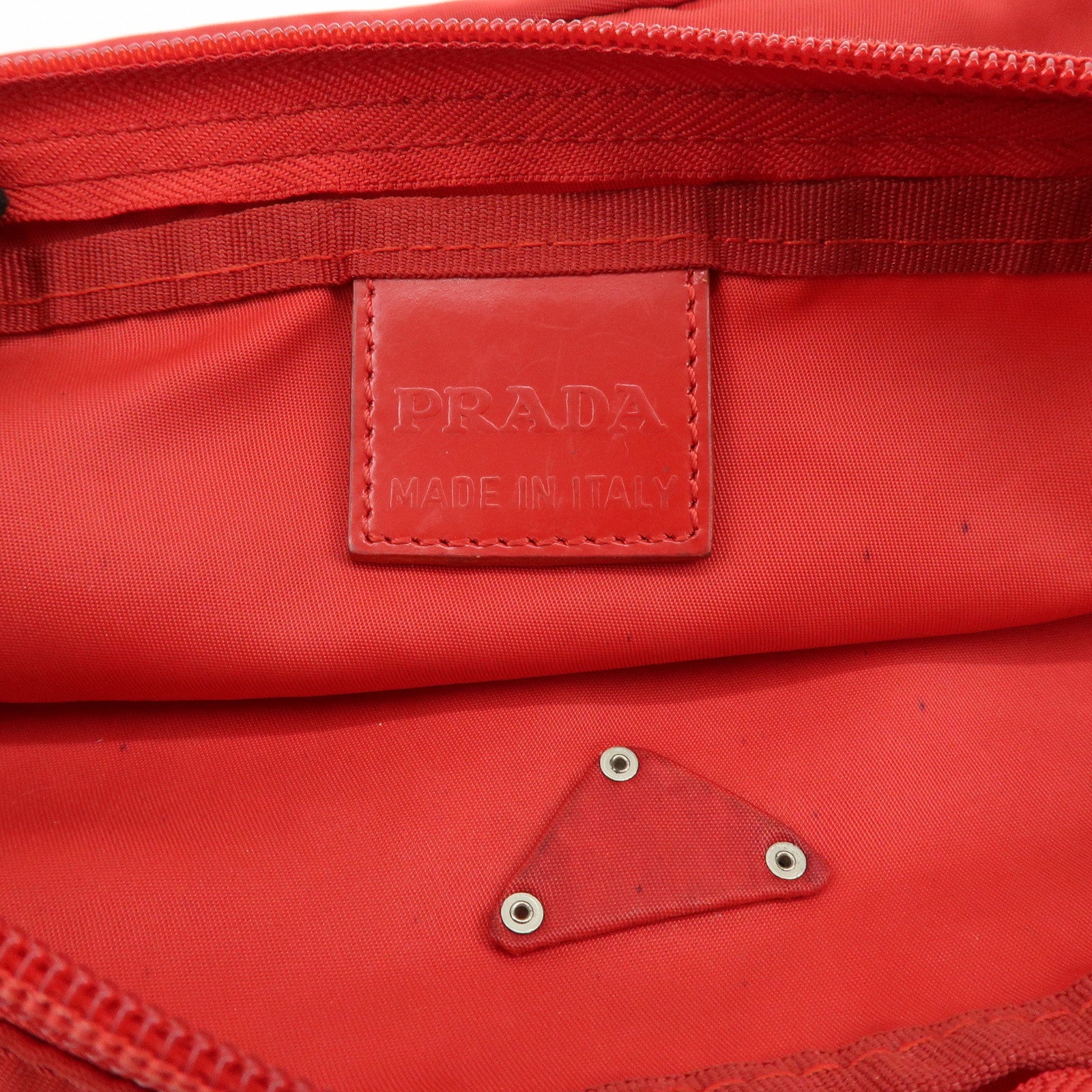 PRADA Triangle Logo Set of 2 Nylon Pouch Cosmetic Pouch Red Khaki
