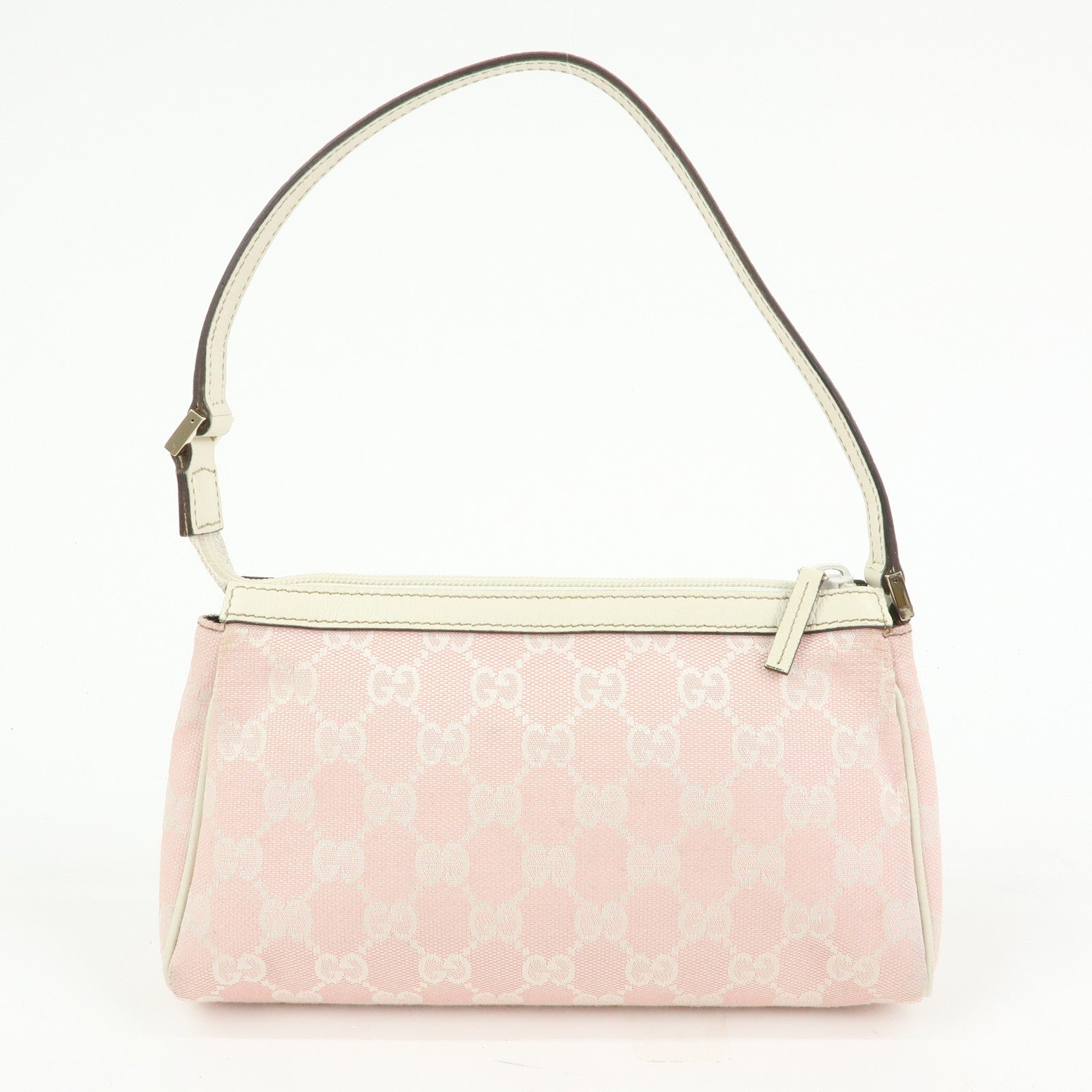 GUCCI Abbey GG Canvas Leather Hand Bag Pouch Pink Ivory 145750