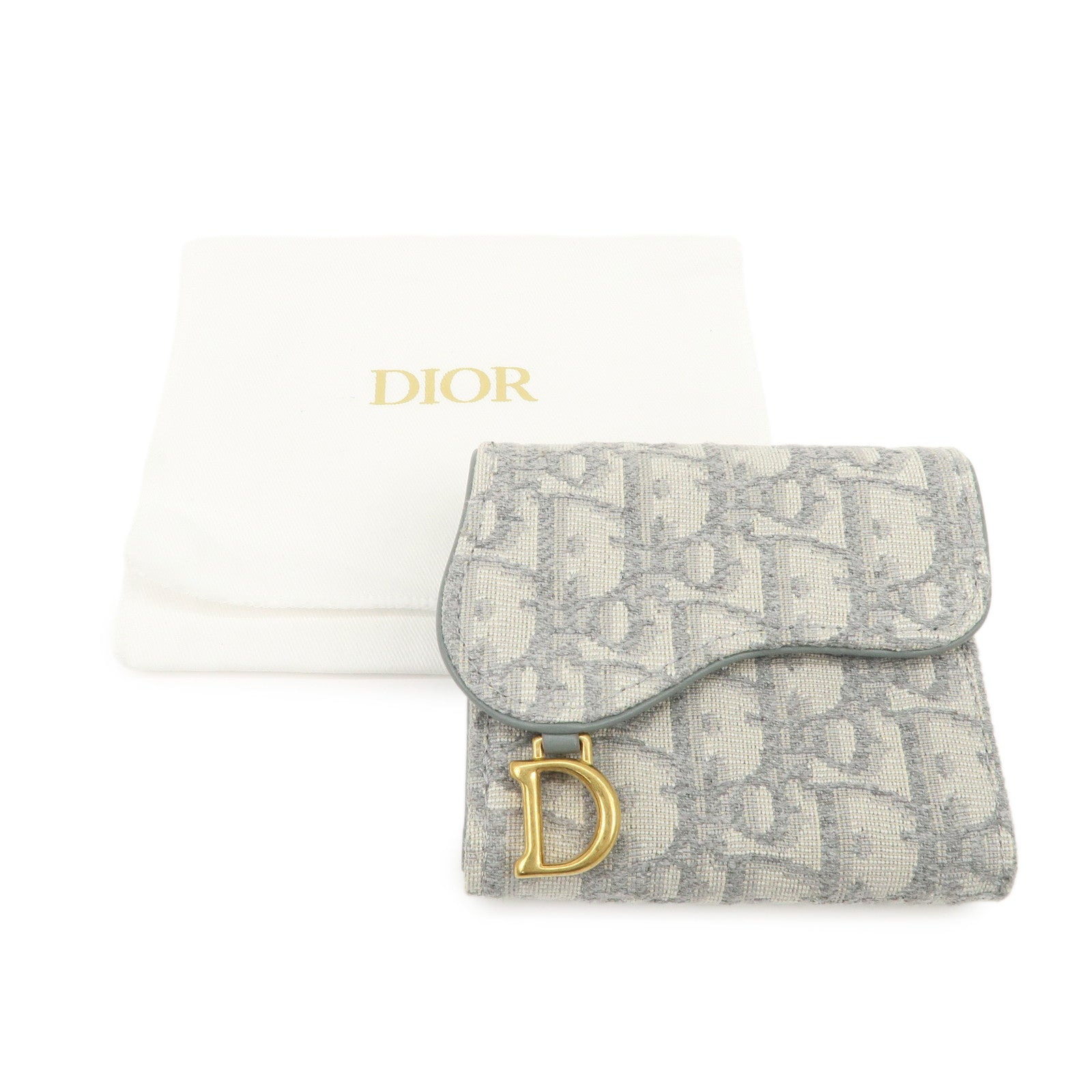 Christian Dior Oblique Jacquard Saddle Lotus Wallet Gray