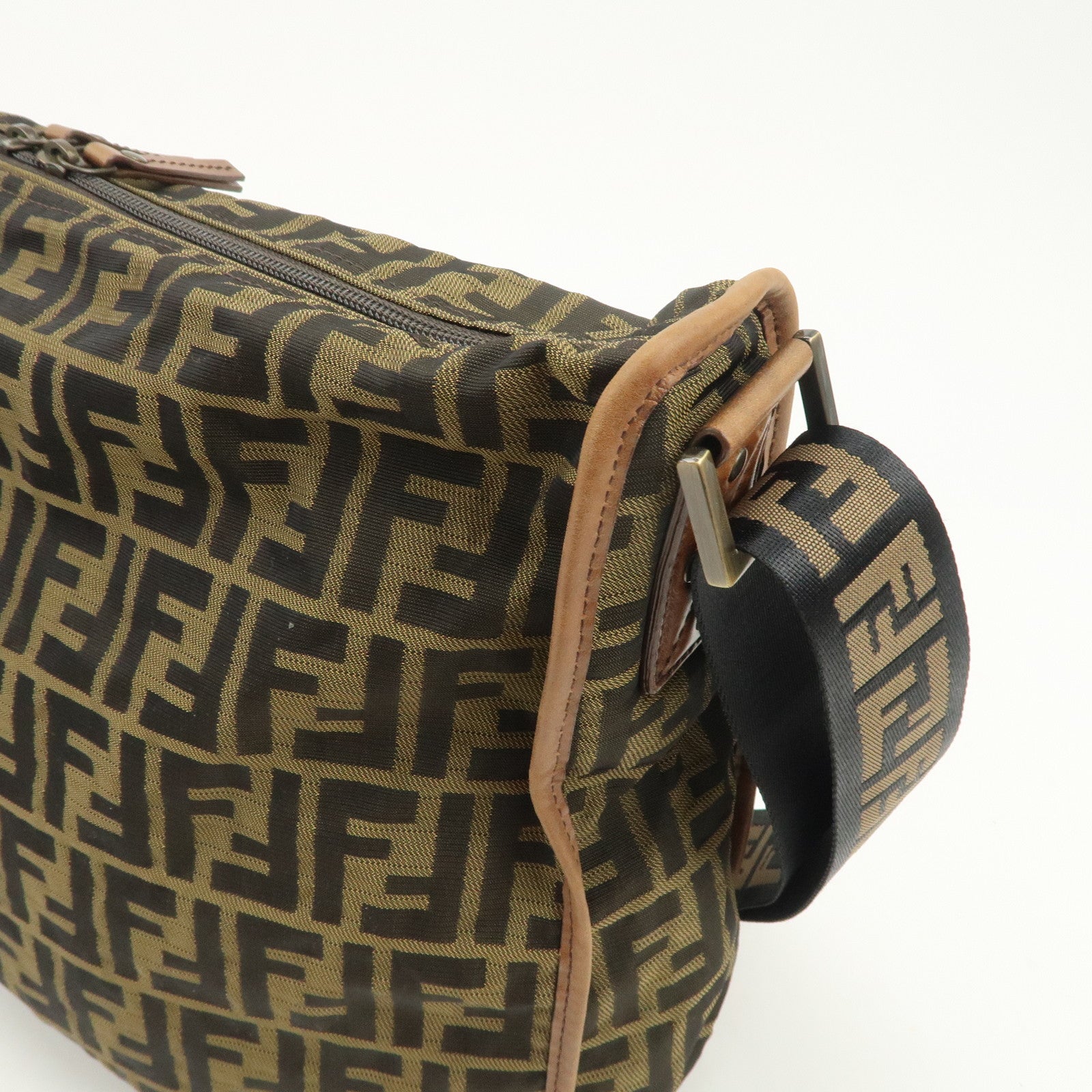 FENDI Zucca Canvas Leather Shoulder Bag Crossbody Bag Brown 7VA148
