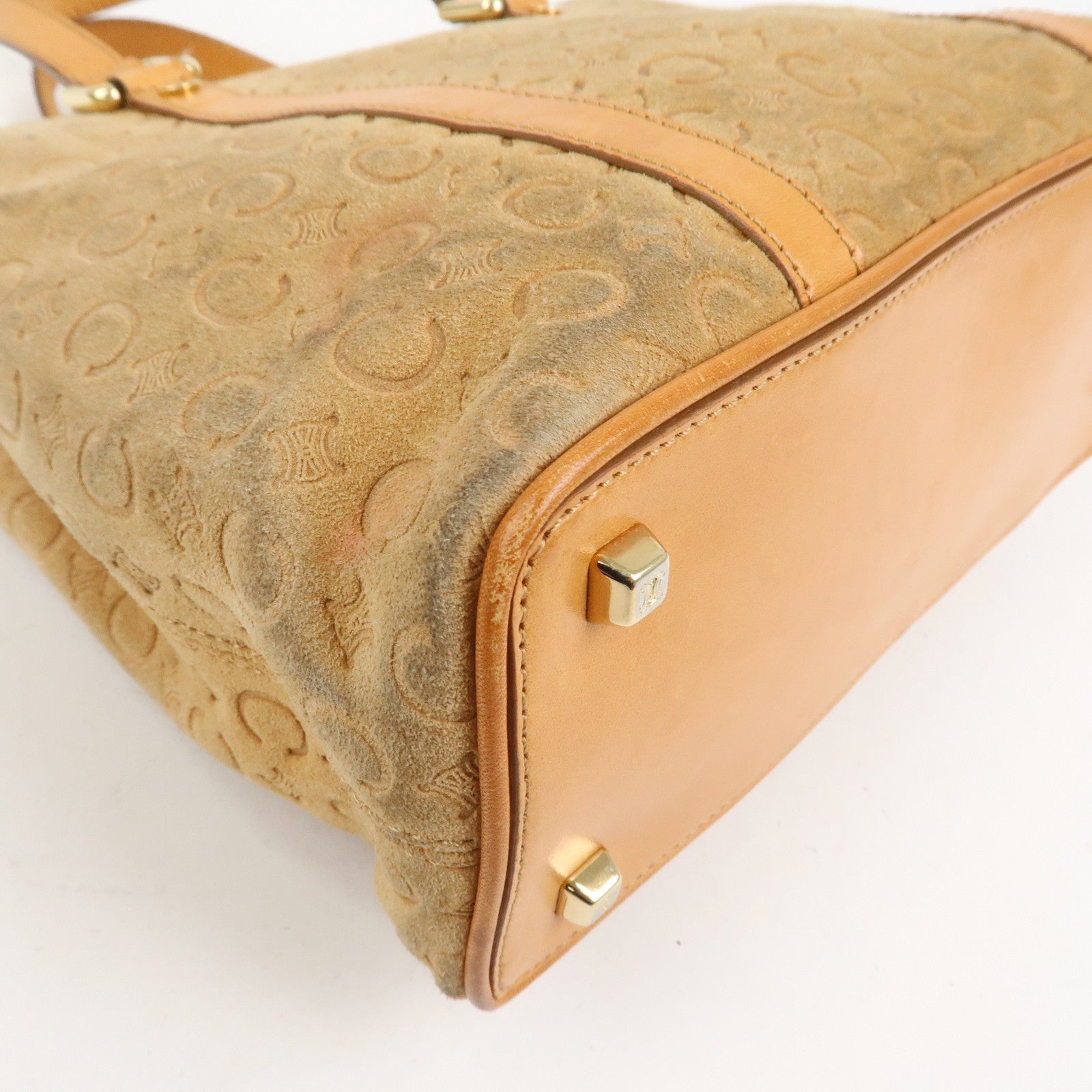 CELINE C Macadam Suede Leather Hand Bag Tote Bag Brown Gold HDW