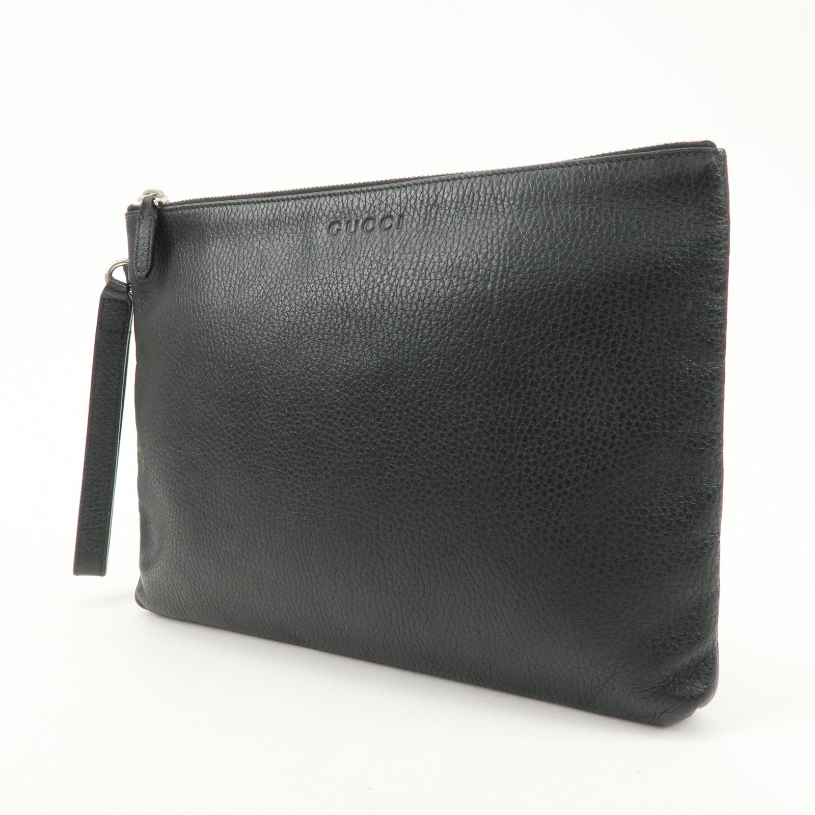 GUCCI Leather Clutch Bag Pouch Black Silver Hardware 546532 Used