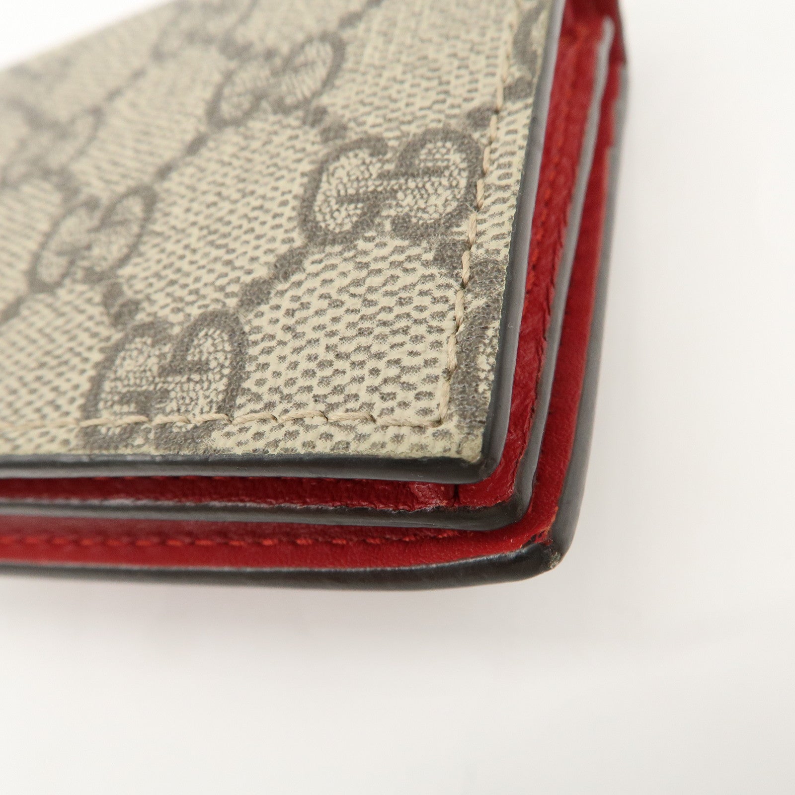 GUCCI Interlocking G GG Supreme Cherry Compact Wallet Beige Red 476050 Used